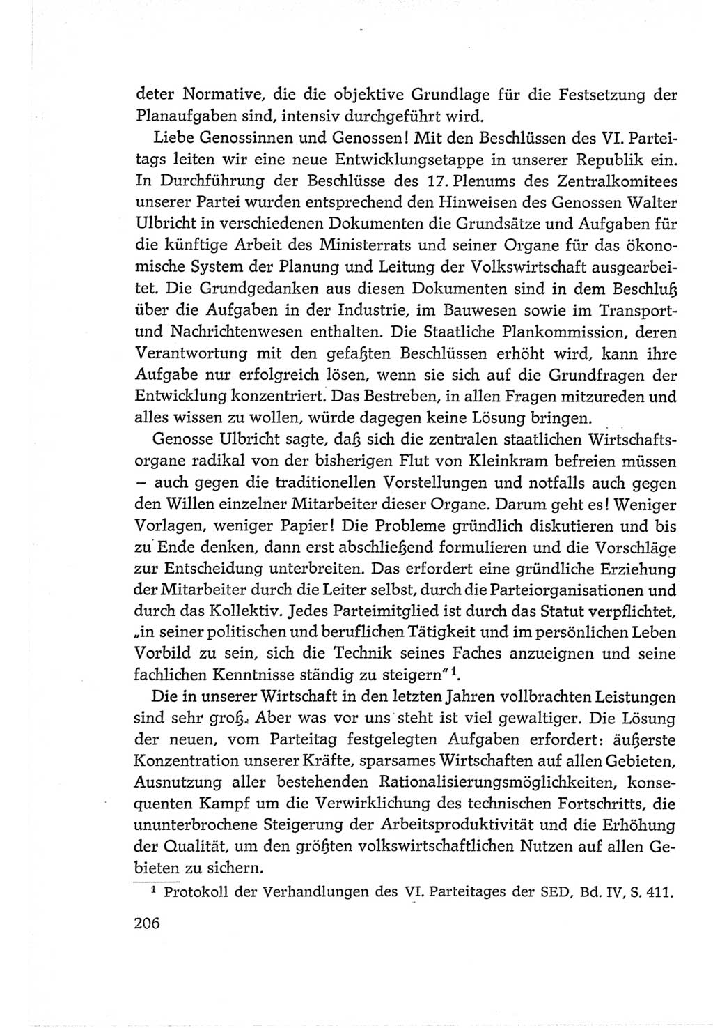 Protokoll der Verhandlungen des Ⅵ. Parteitages der Sozialistischen Einheitspartei Deutschlands (SED) [Deutsche Demokratische Republik (DDR)] 1963, Band Ⅱ, Seite 206 (Prot. Verh. Ⅵ. PT SED DDR 1963, Bd. Ⅱ, S. 206)