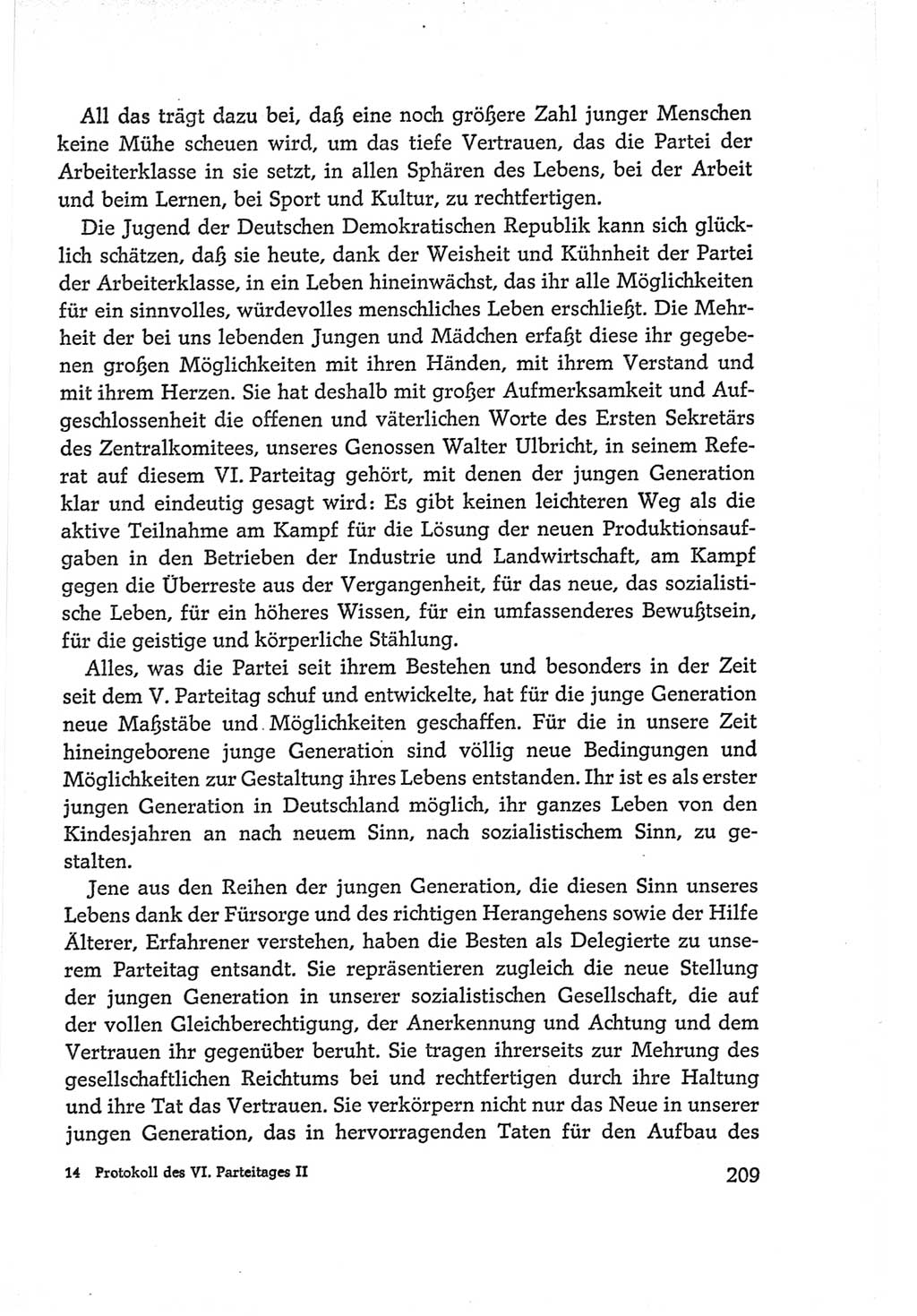 Protokoll der Verhandlungen des Ⅵ. Parteitages der Sozialistischen Einheitspartei Deutschlands (SED) [Deutsche Demokratische Republik (DDR)] 1963, Band Ⅱ, Seite 209 (Prot. Verh. Ⅵ. PT SED DDR 1963, Bd. Ⅱ, S. 209)