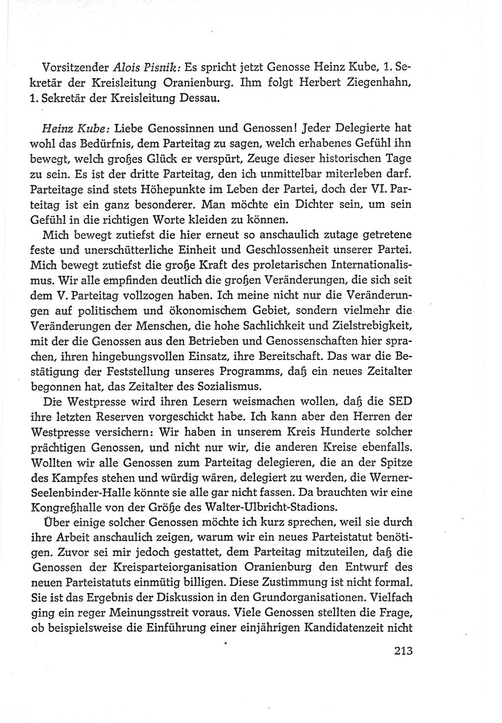 Protokoll der Verhandlungen des Ⅵ. Parteitages der Sozialistischen Einheitspartei Deutschlands (SED) [Deutsche Demokratische Republik (DDR)] 1963, Band Ⅱ, Seite 213 (Prot. Verh. Ⅵ. PT SED DDR 1963, Bd. Ⅱ, S. 213)
