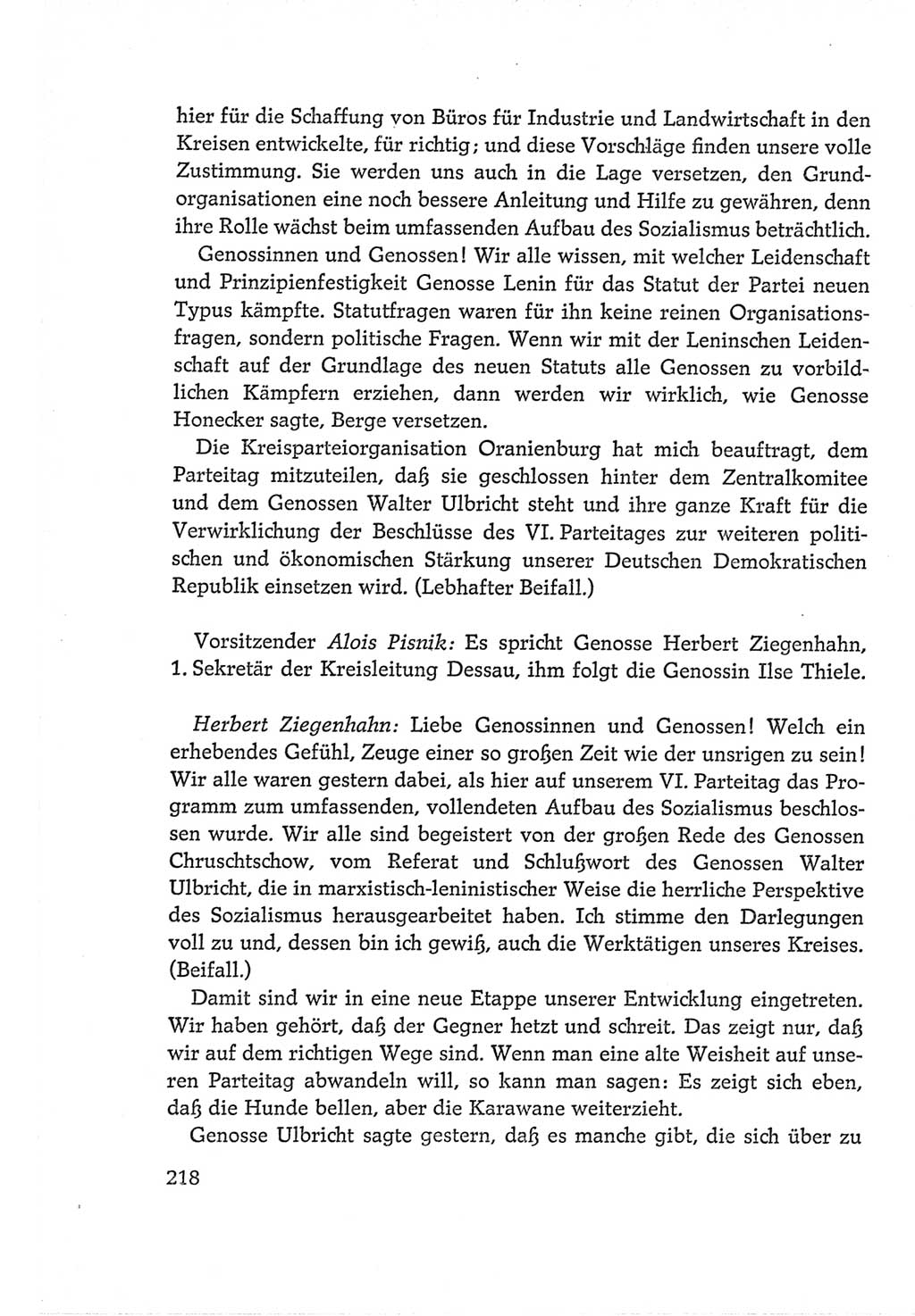 Protokoll der Verhandlungen des Ⅵ. Parteitages der Sozialistischen Einheitspartei Deutschlands (SED) [Deutsche Demokratische Republik (DDR)] 1963, Band Ⅱ, Seite 218 (Prot. Verh. Ⅵ. PT SED DDR 1963, Bd. Ⅱ, S. 218)