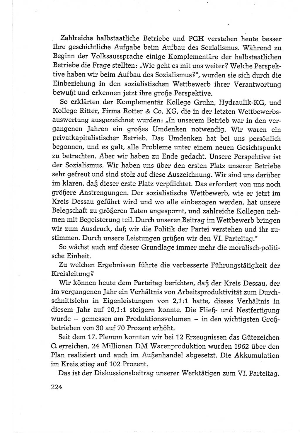 Protokoll der Verhandlungen des Ⅵ. Parteitages der Sozialistischen Einheitspartei Deutschlands (SED) [Deutsche Demokratische Republik (DDR)] 1963, Band Ⅱ, Seite 224 (Prot. Verh. Ⅵ. PT SED DDR 1963, Bd. Ⅱ, S. 224)