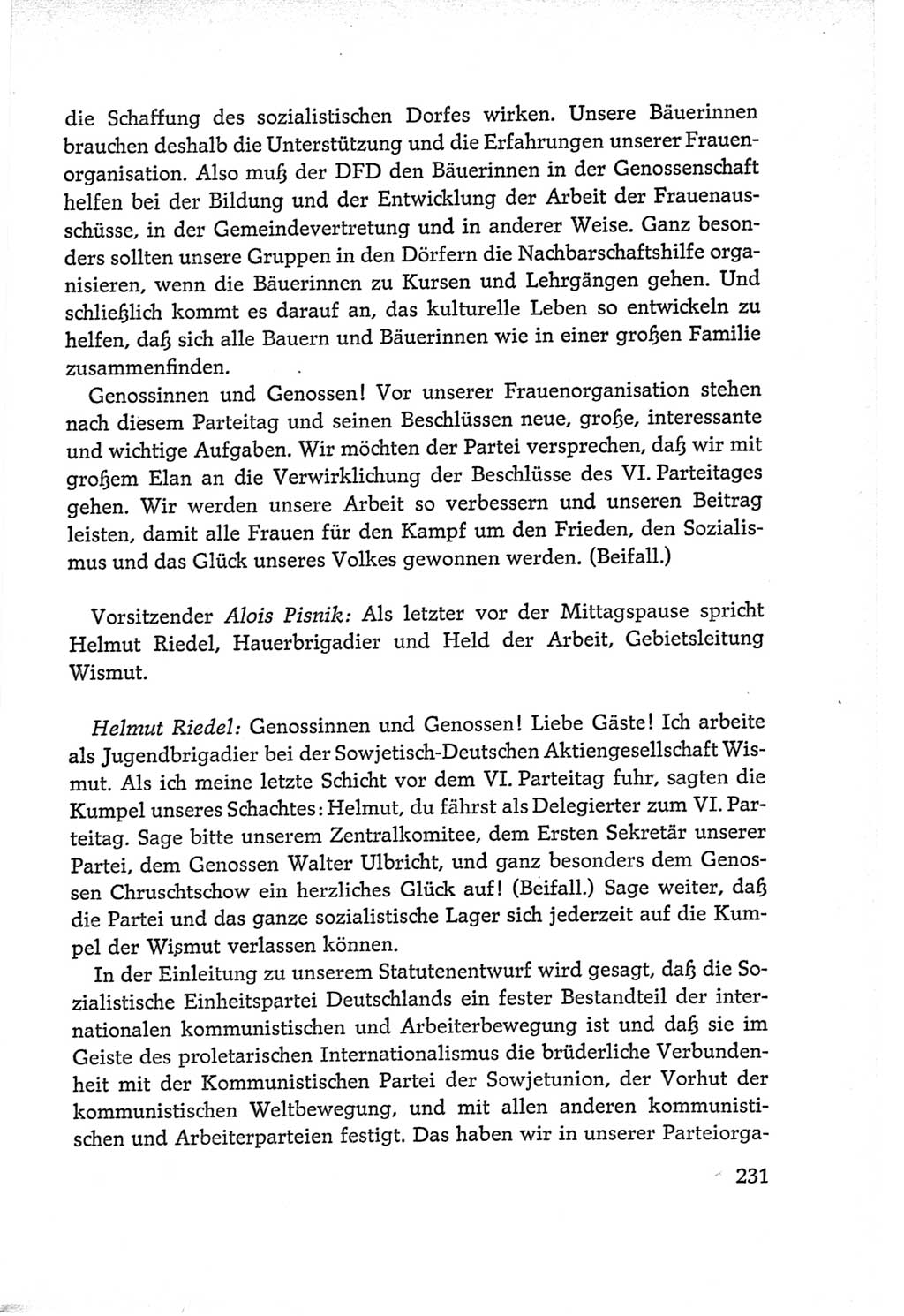 Protokoll der Verhandlungen des Ⅵ. Parteitages der Sozialistischen Einheitspartei Deutschlands (SED) [Deutsche Demokratische Republik (DDR)] 1963, Band Ⅱ, Seite 231 (Prot. Verh. Ⅵ. PT SED DDR 1963, Bd. Ⅱ, S. 231)