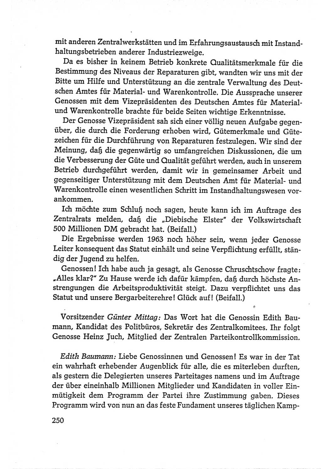 Protokoll der Verhandlungen des Ⅵ. Parteitages der Sozialistischen Einheitspartei Deutschlands (SED) [Deutsche Demokratische Republik (DDR)] 1963, Band Ⅱ, Seite 250 (Prot. Verh. Ⅵ. PT SED DDR 1963, Bd. Ⅱ, S. 250)