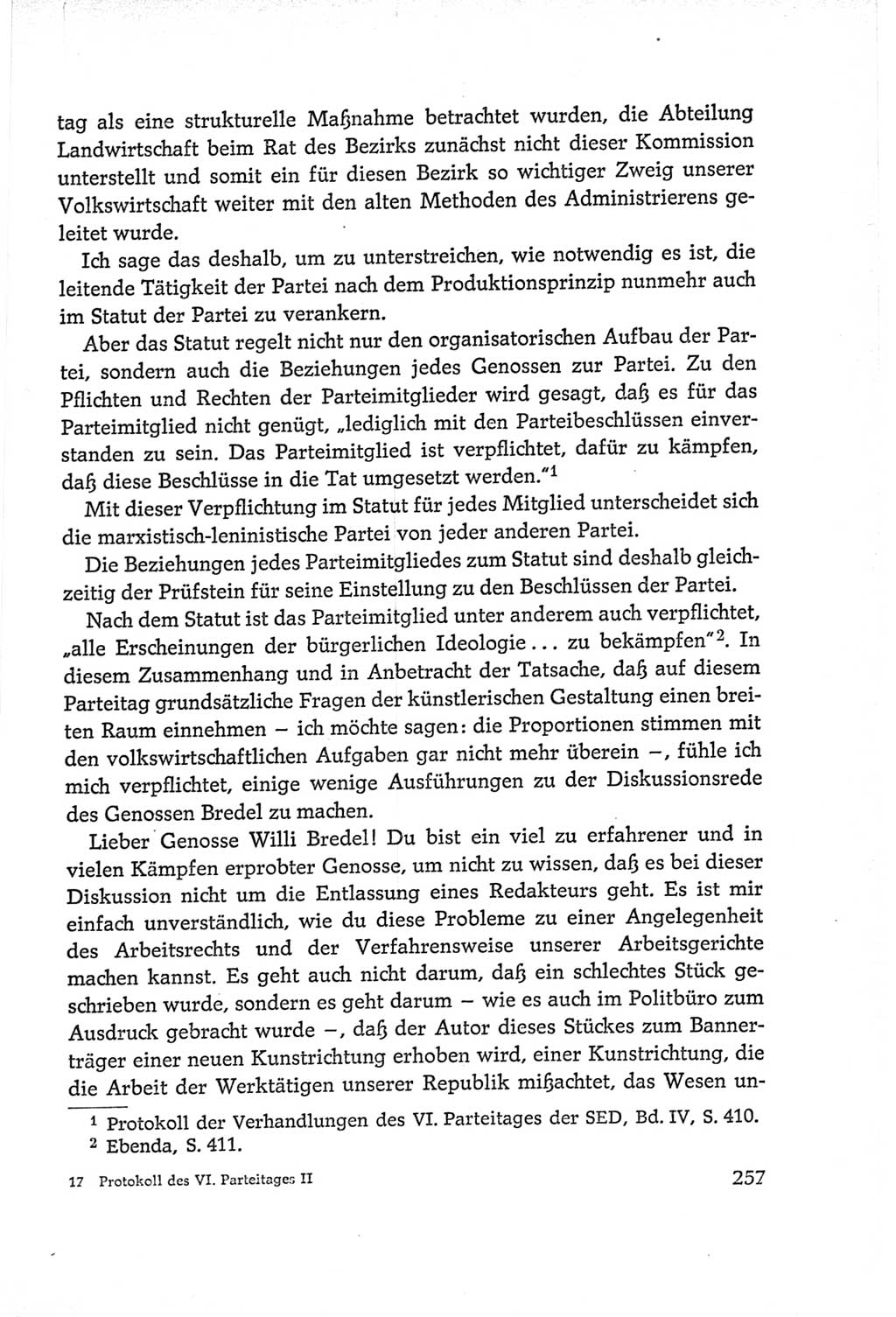 Protokoll der Verhandlungen des Ⅵ. Parteitages der Sozialistischen Einheitspartei Deutschlands (SED) [Deutsche Demokratische Republik (DDR)] 1963, Band Ⅱ, Seite 257 (Prot. Verh. Ⅵ. PT SED DDR 1963, Bd. Ⅱ, S. 257)