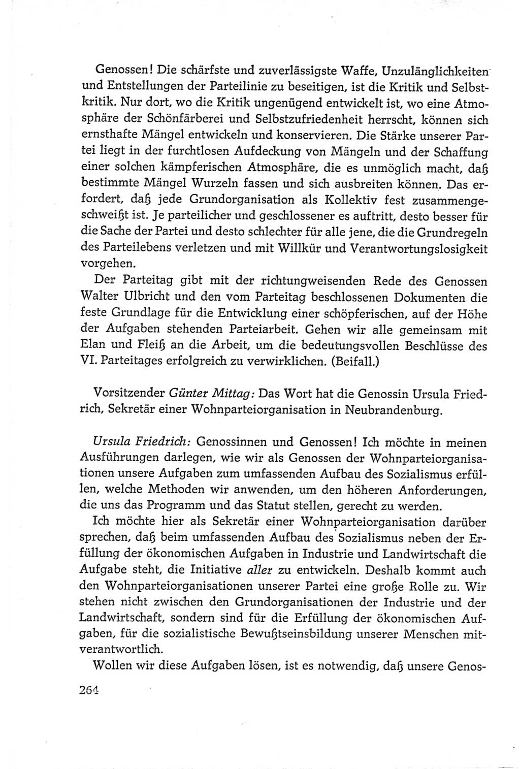 Protokoll der Verhandlungen des Ⅵ. Parteitages der Sozialistischen Einheitspartei Deutschlands (SED) [Deutsche Demokratische Republik (DDR)] 1963, Band Ⅱ, Seite 264 (Prot. Verh. Ⅵ. PT SED DDR 1963, Bd. Ⅱ, S. 264)