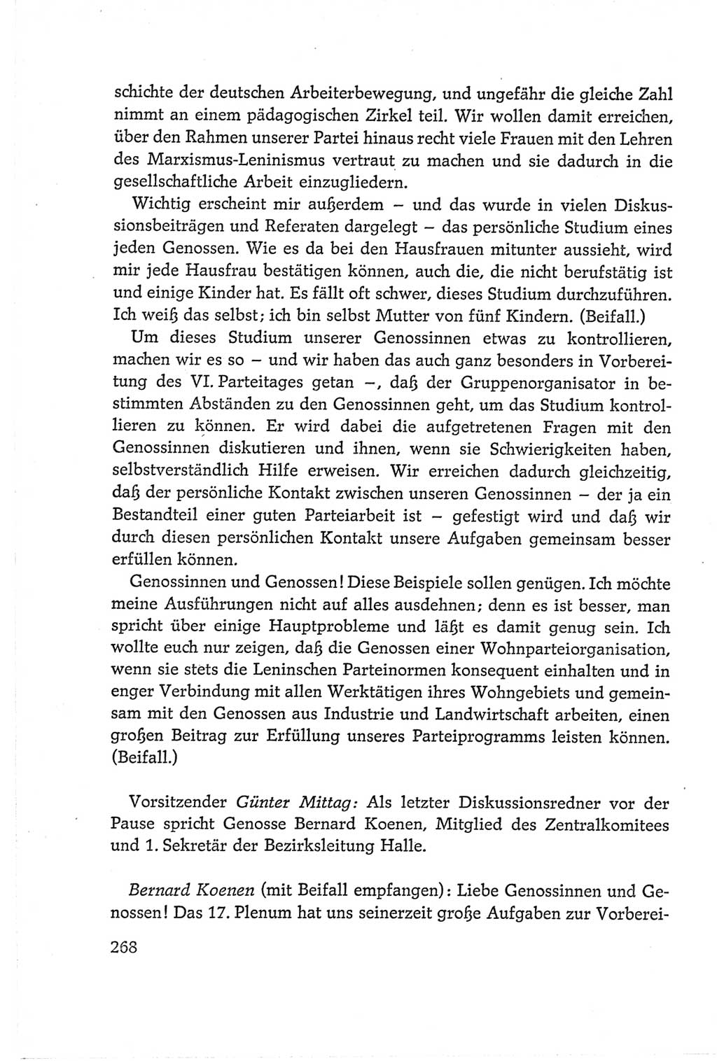 Protokoll der Verhandlungen des Ⅵ. Parteitages der Sozialistischen Einheitspartei Deutschlands (SED) [Deutsche Demokratische Republik (DDR)] 1963, Band Ⅱ, Seite 268 (Prot. Verh. Ⅵ. PT SED DDR 1963, Bd. Ⅱ, S. 268)