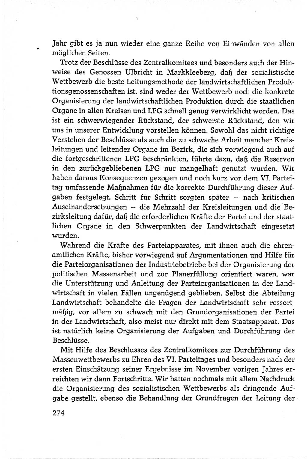 Protokoll der Verhandlungen des Ⅵ. Parteitages der Sozialistischen Einheitspartei Deutschlands (SED) [Deutsche Demokratische Republik (DDR)] 1963, Band Ⅱ, Seite 274 (Prot. Verh. Ⅵ. PT SED DDR 1963, Bd. Ⅱ, S. 274)