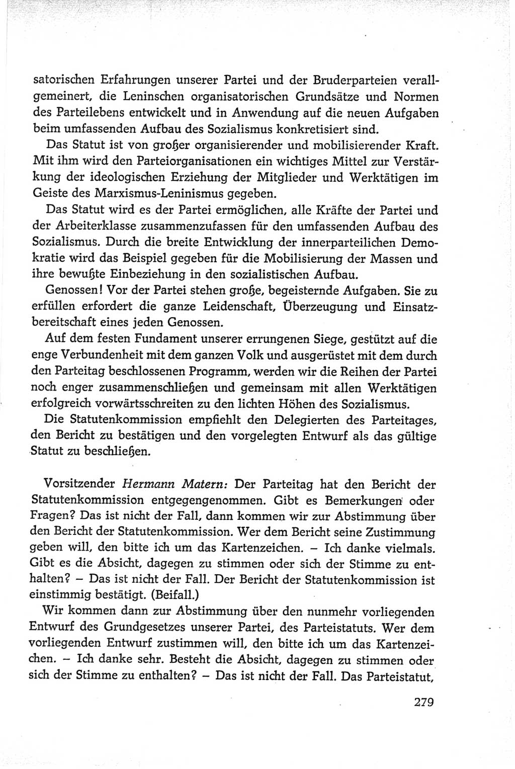 Protokoll der Verhandlungen des Ⅵ. Parteitages der Sozialistischen Einheitspartei Deutschlands (SED) [Deutsche Demokratische Republik (DDR)] 1963, Band Ⅱ, Seite 279 (Prot. Verh. Ⅵ. PT SED DDR 1963, Bd. Ⅱ, S. 279)