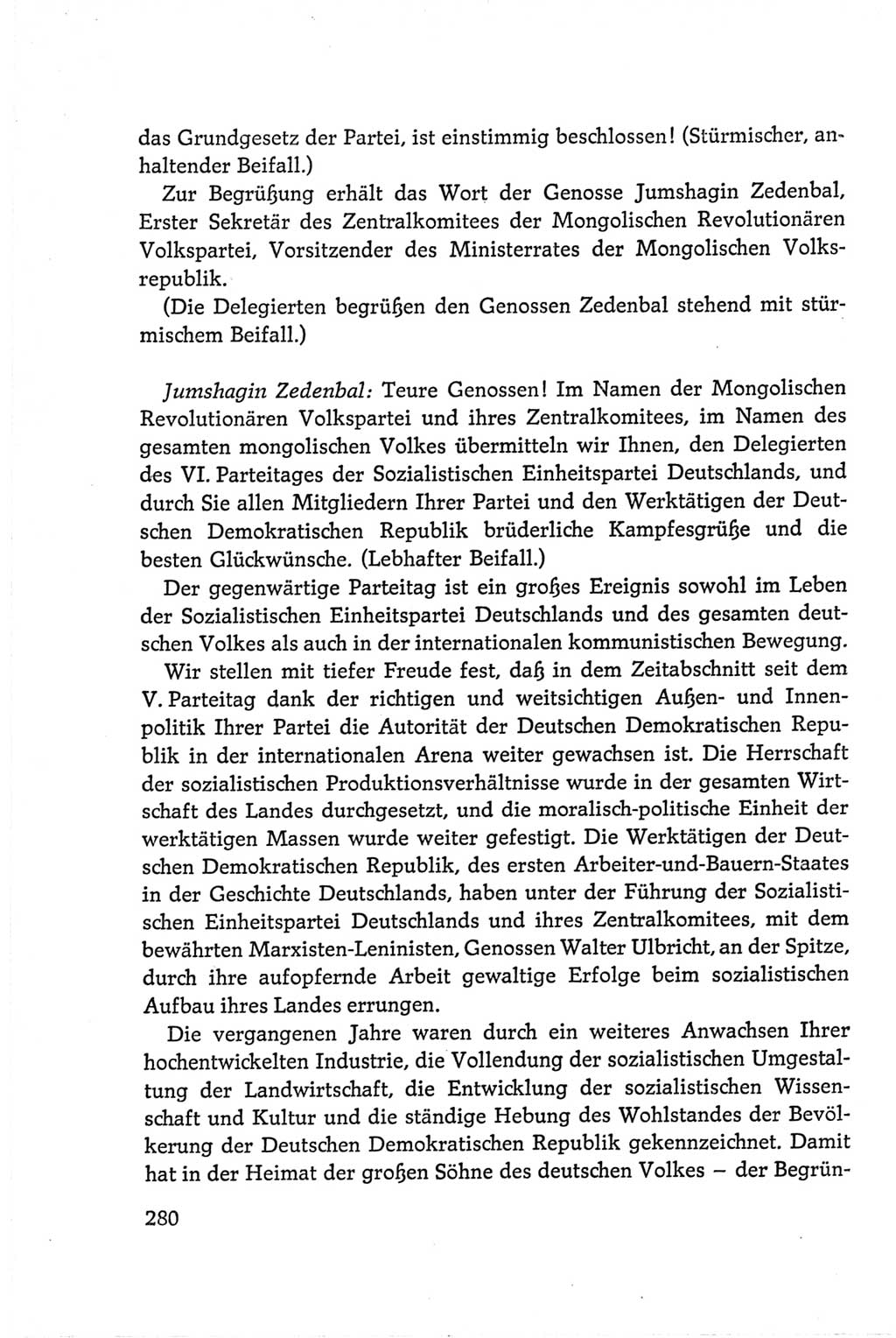 Protokoll der Verhandlungen des Ⅵ. Parteitages der Sozialistischen Einheitspartei Deutschlands (SED) [Deutsche Demokratische Republik (DDR)] 1963, Band Ⅱ, Seite 280 (Prot. Verh. Ⅵ. PT SED DDR 1963, Bd. Ⅱ, S. 280)