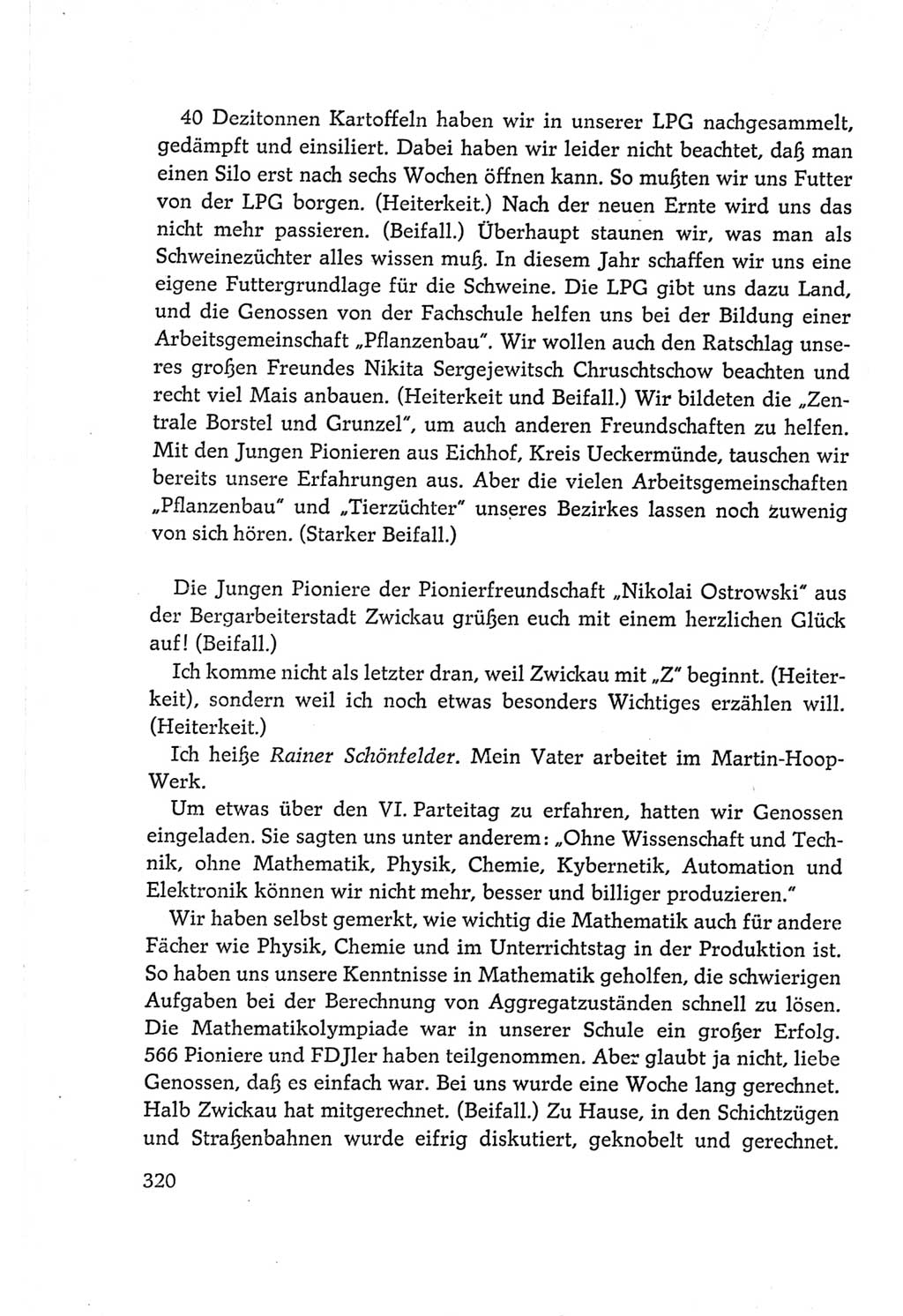 Protokoll der Verhandlungen des Ⅵ. Parteitages der Sozialistischen Einheitspartei Deutschlands (SED) [Deutsche Demokratische Republik (DDR)] 1963, Band Ⅱ, Seite 320 (Prot. Verh. Ⅵ. PT SED DDR 1963, Bd. Ⅱ, S. 320)