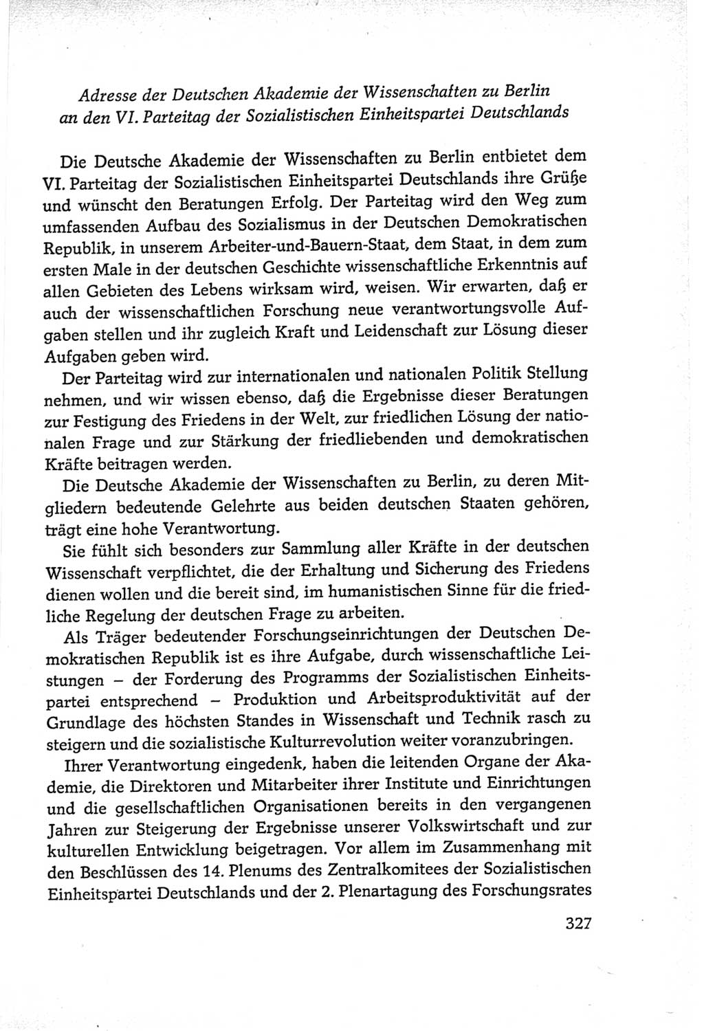 Protokoll der Verhandlungen des Ⅵ. Parteitages der Sozialistischen Einheitspartei Deutschlands (SED) [Deutsche Demokratische Republik (DDR)] 1963, Band Ⅱ, Seite 327 (Prot. Verh. Ⅵ. PT SED DDR 1963, Bd. Ⅱ, S. 327)
