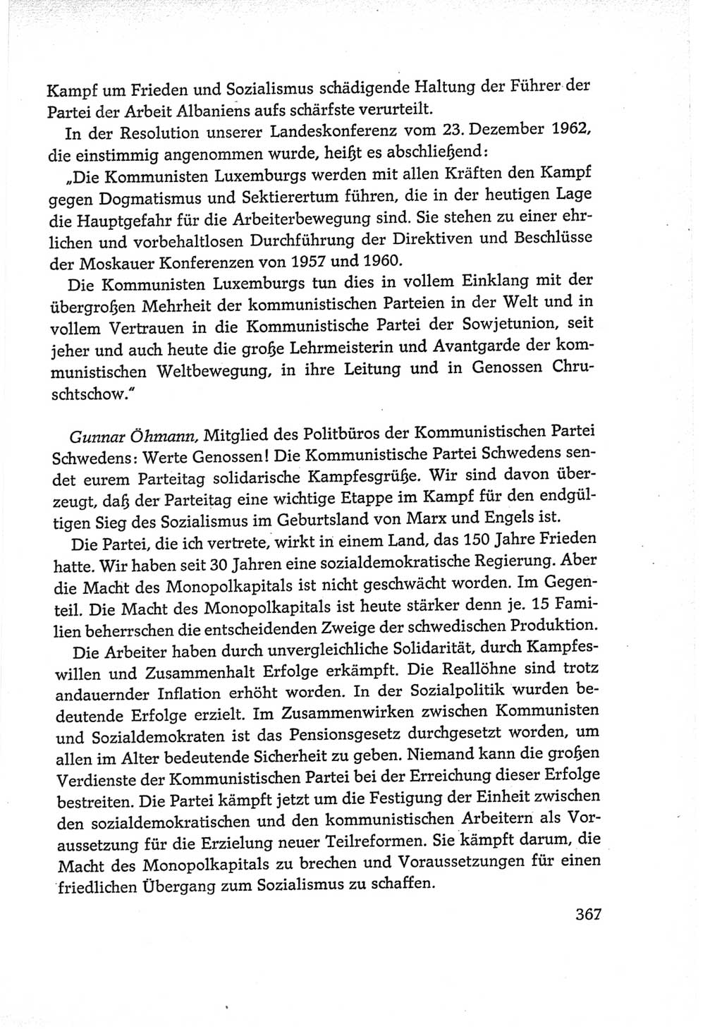 Protokoll der Verhandlungen des Ⅵ. Parteitages der Sozialistischen Einheitspartei Deutschlands (SED) [Deutsche Demokratische Republik (DDR)] 1963, Band Ⅱ, Seite 367 (Prot. Verh. Ⅵ. PT SED DDR 1963, Bd. Ⅱ, S. 367)
