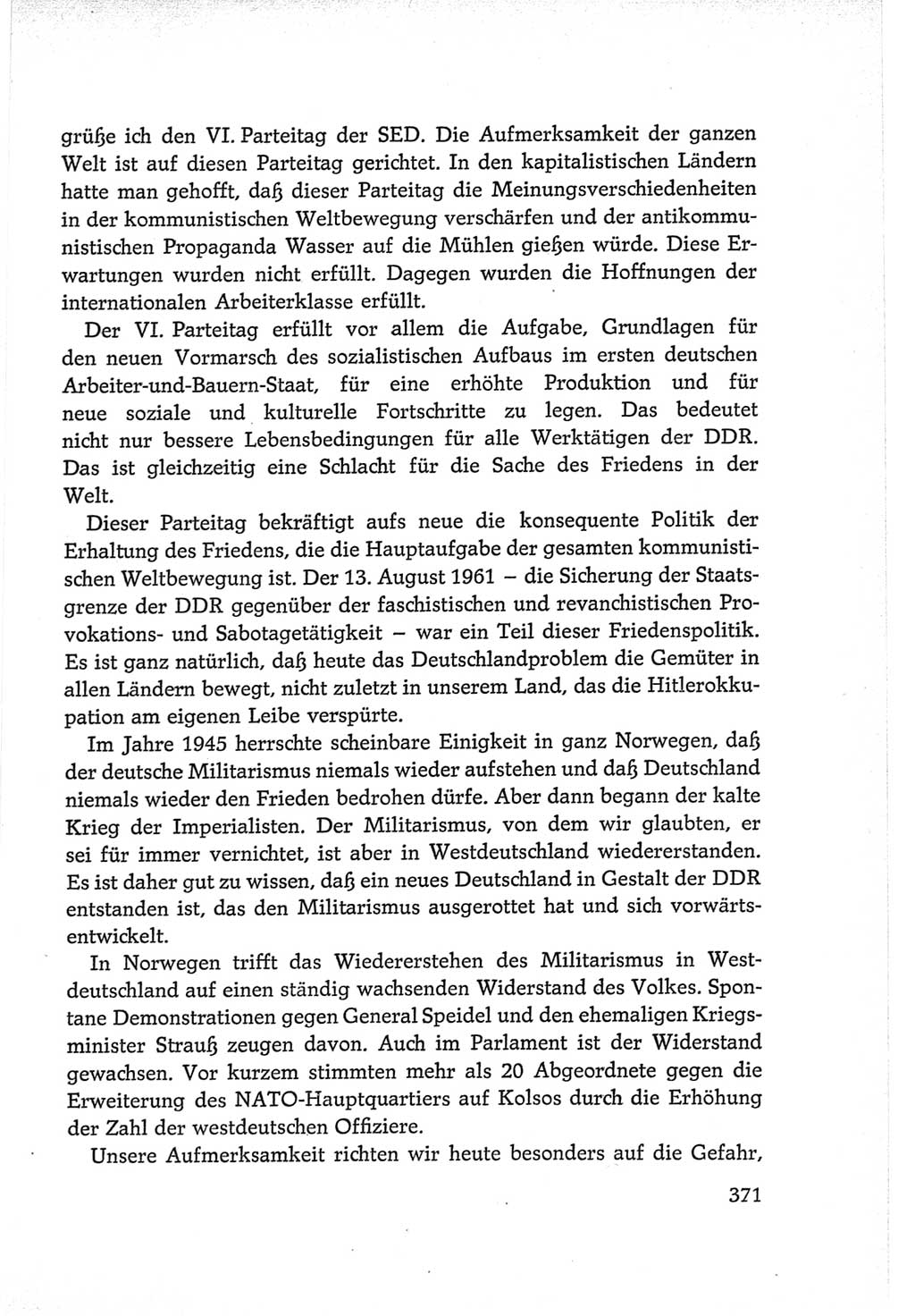 Protokoll der Verhandlungen des Ⅵ. Parteitages der Sozialistischen Einheitspartei Deutschlands (SED) [Deutsche Demokratische Republik (DDR)] 1963, Band Ⅱ, Seite 371 (Prot. Verh. Ⅵ. PT SED DDR 1963, Bd. Ⅱ, S. 371)