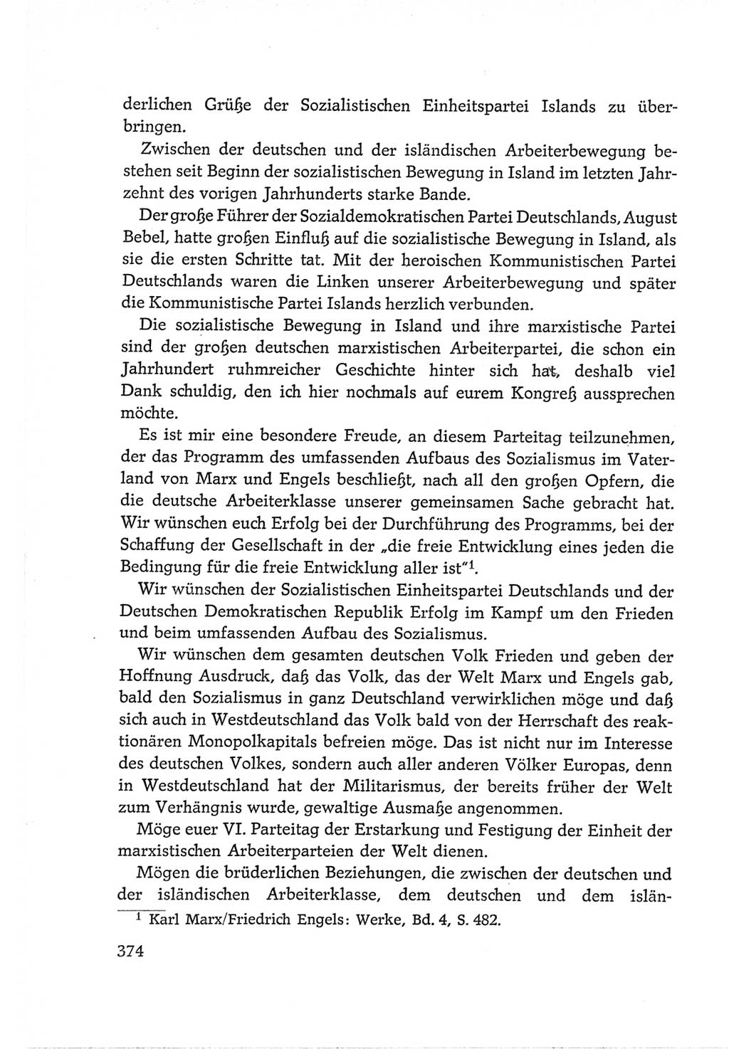 Protokoll der Verhandlungen des Ⅵ. Parteitages der Sozialistischen Einheitspartei Deutschlands (SED) [Deutsche Demokratische Republik (DDR)] 1963, Band Ⅱ, Seite 374 (Prot. Verh. Ⅵ. PT SED DDR 1963, Bd. Ⅱ, S. 374)