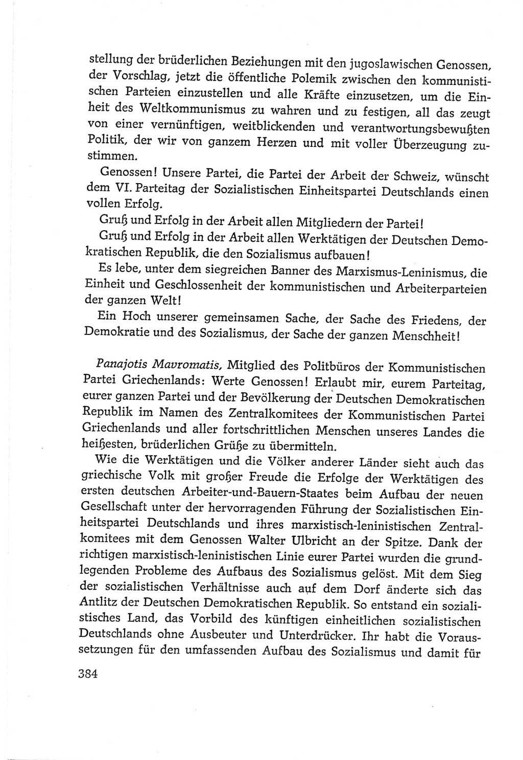 Protokoll der Verhandlungen des Ⅵ. Parteitages der Sozialistischen Einheitspartei Deutschlands (SED) [Deutsche Demokratische Republik (DDR)] 1963, Band Ⅱ, Seite 384 (Prot. Verh. Ⅵ. PT SED DDR 1963, Bd. Ⅱ, S. 384)