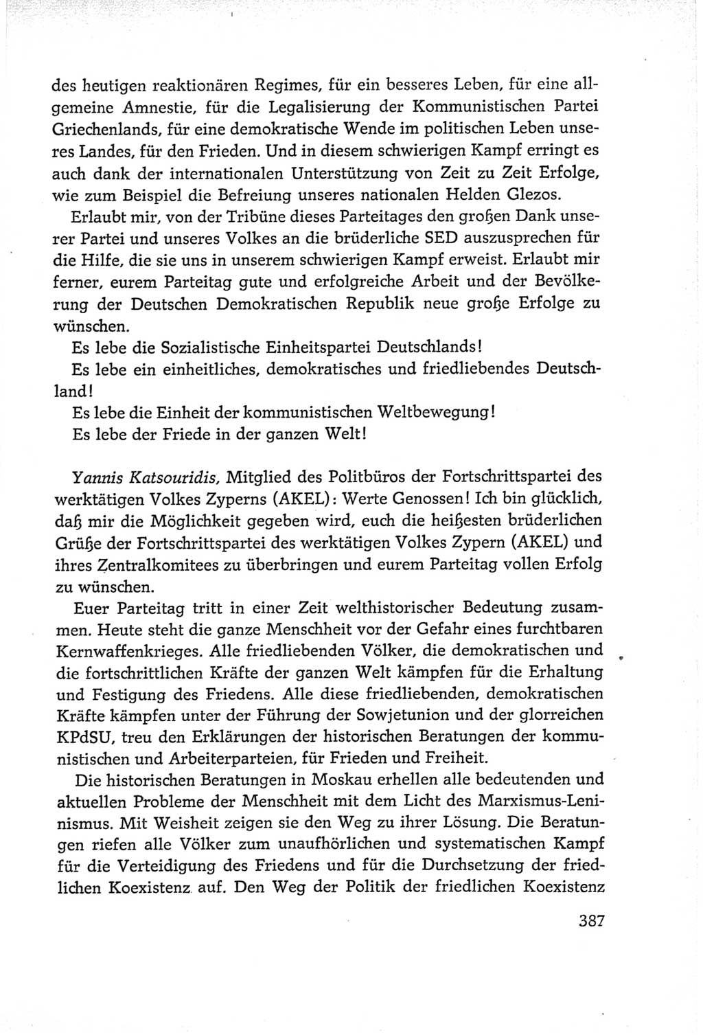 Protokoll der Verhandlungen des Ⅵ. Parteitages der Sozialistischen Einheitspartei Deutschlands (SED) [Deutsche Demokratische Republik (DDR)] 1963, Band Ⅱ, Seite 387 (Prot. Verh. Ⅵ. PT SED DDR 1963, Bd. Ⅱ, S. 387)