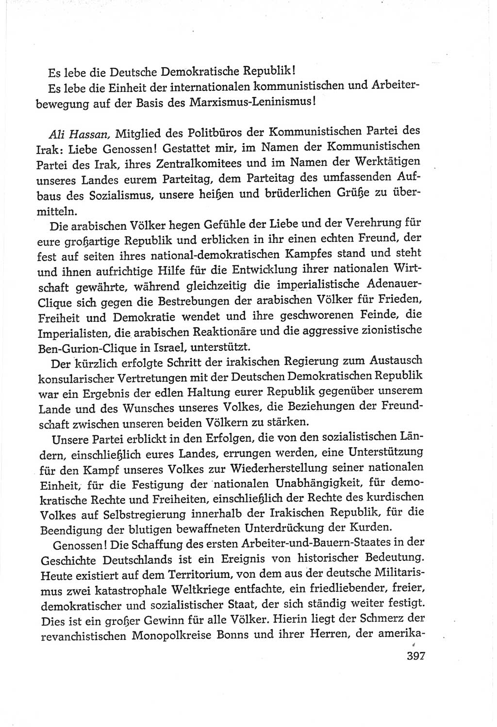 Protokoll der Verhandlungen des Ⅵ. Parteitages der Sozialistischen Einheitspartei Deutschlands (SED) [Deutsche Demokratische Republik (DDR)] 1963, Band Ⅱ, Seite 397 (Prot. Verh. Ⅵ. PT SED DDR 1963, Bd. Ⅱ, S. 397)