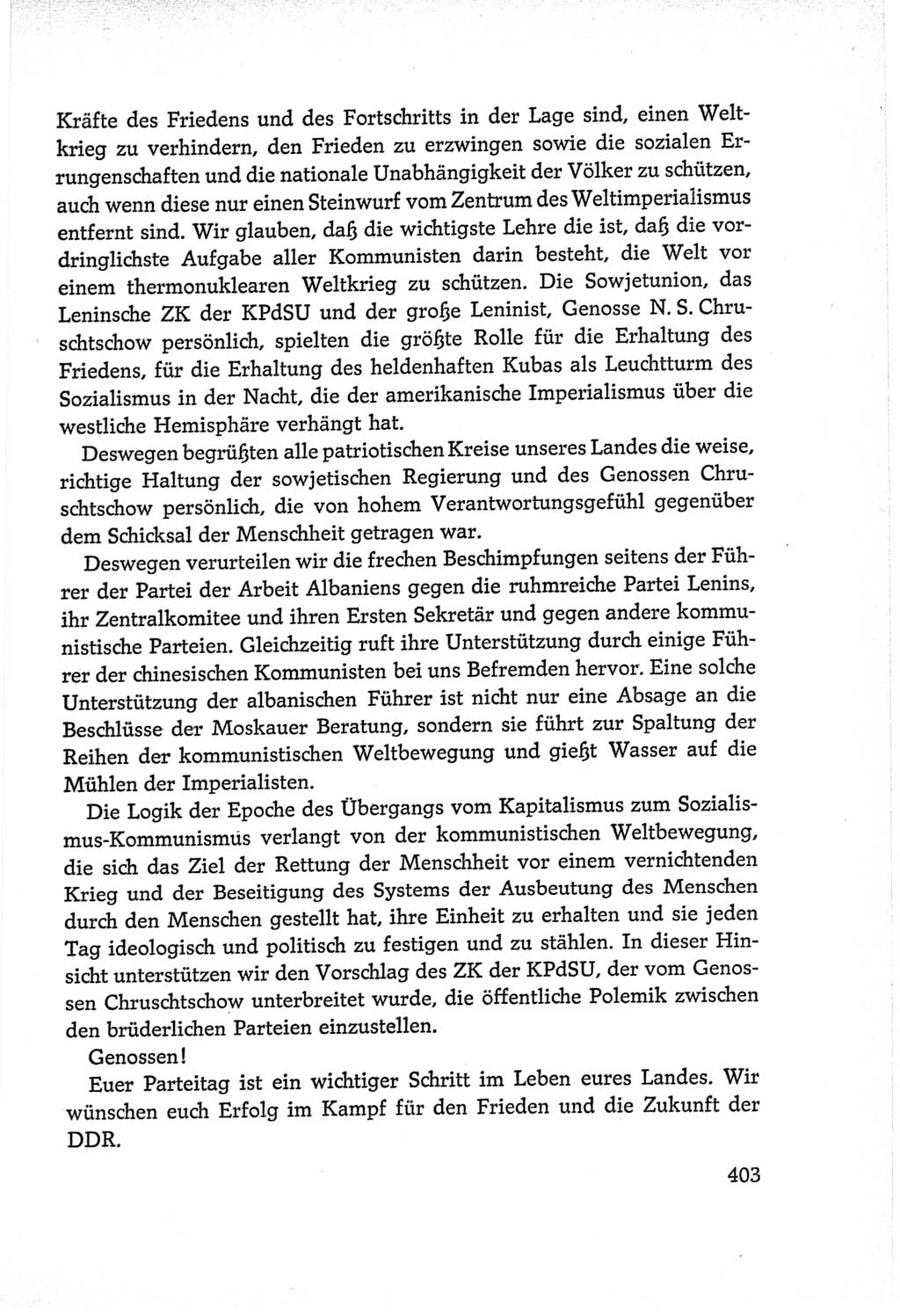 Protokoll der Verhandlungen des Ⅵ. Parteitages der Sozialistischen Einheitspartei Deutschlands (SED) [Deutsche Demokratische Republik (DDR)] 1963, Band Ⅱ, Seite 403 (Prot. Verh. Ⅵ. PT SED DDR 1963, Bd. Ⅱ, S. 403)