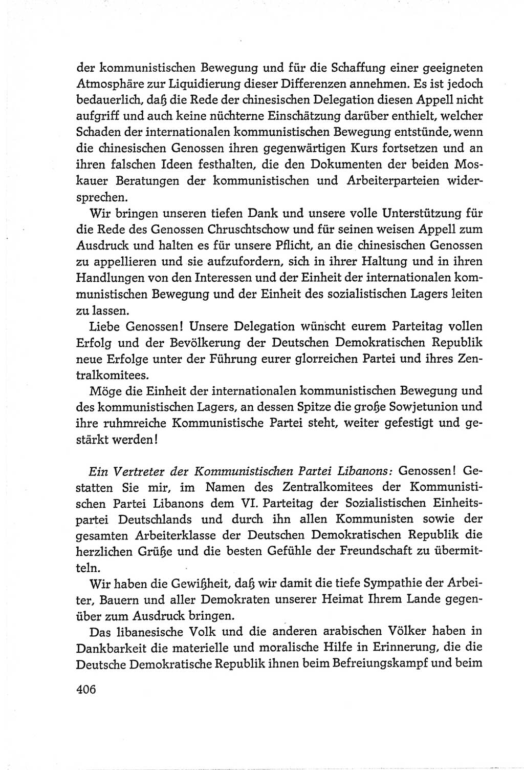 Protokoll der Verhandlungen des Ⅵ. Parteitages der Sozialistischen Einheitspartei Deutschlands (SED) [Deutsche Demokratische Republik (DDR)] 1963, Band Ⅱ, Seite 406 (Prot. Verh. Ⅵ. PT SED DDR 1963, Bd. Ⅱ, S. 406)