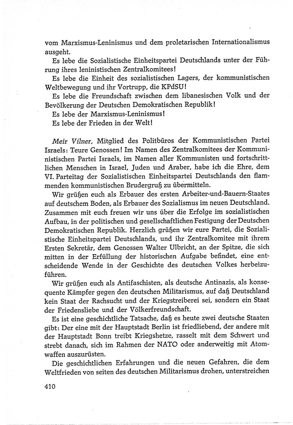 Protokoll der Verhandlungen des Ⅵ. Parteitages der Sozialistischen Einheitspartei Deutschlands (SED) [Deutsche Demokratische Republik (DDR)] 1963, Band Ⅱ, Seite 410 (Prot. Verh. Ⅵ. PT SED DDR 1963, Bd. Ⅱ, S. 410)