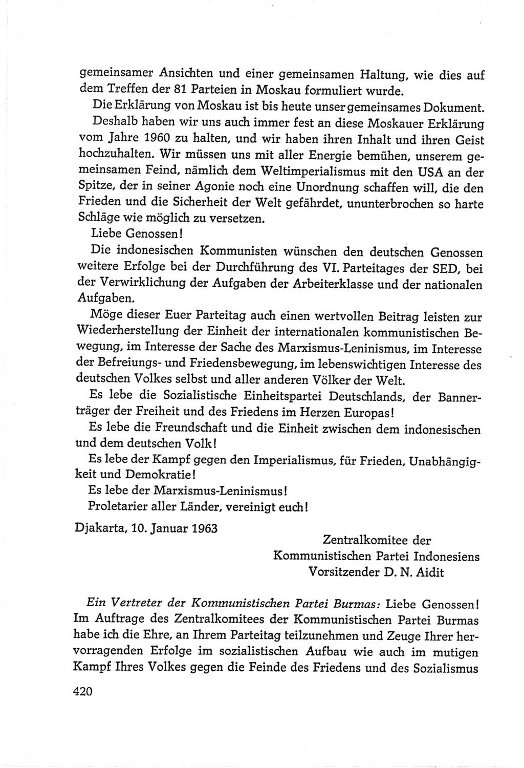 Protokoll der Verhandlungen des Ⅵ. Parteitages der Sozialistischen Einheitspartei Deutschlands (SED) [Deutsche Demokratische Republik (DDR)] 1963, Band Ⅱ, Seite 420 (Prot. Verh. Ⅵ. PT SED DDR 1963, Bd. Ⅱ, S. 420)