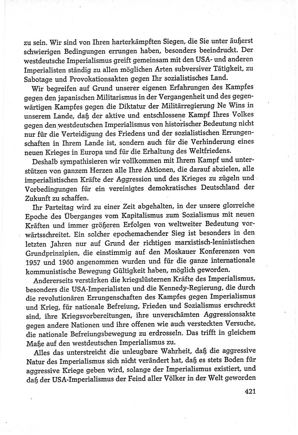 Protokoll der Verhandlungen des Ⅵ. Parteitages der Sozialistischen Einheitspartei Deutschlands (SED) [Deutsche Demokratische Republik (DDR)] 1963, Band Ⅱ, Seite 421 (Prot. Verh. Ⅵ. PT SED DDR 1963, Bd. Ⅱ, S. 421)