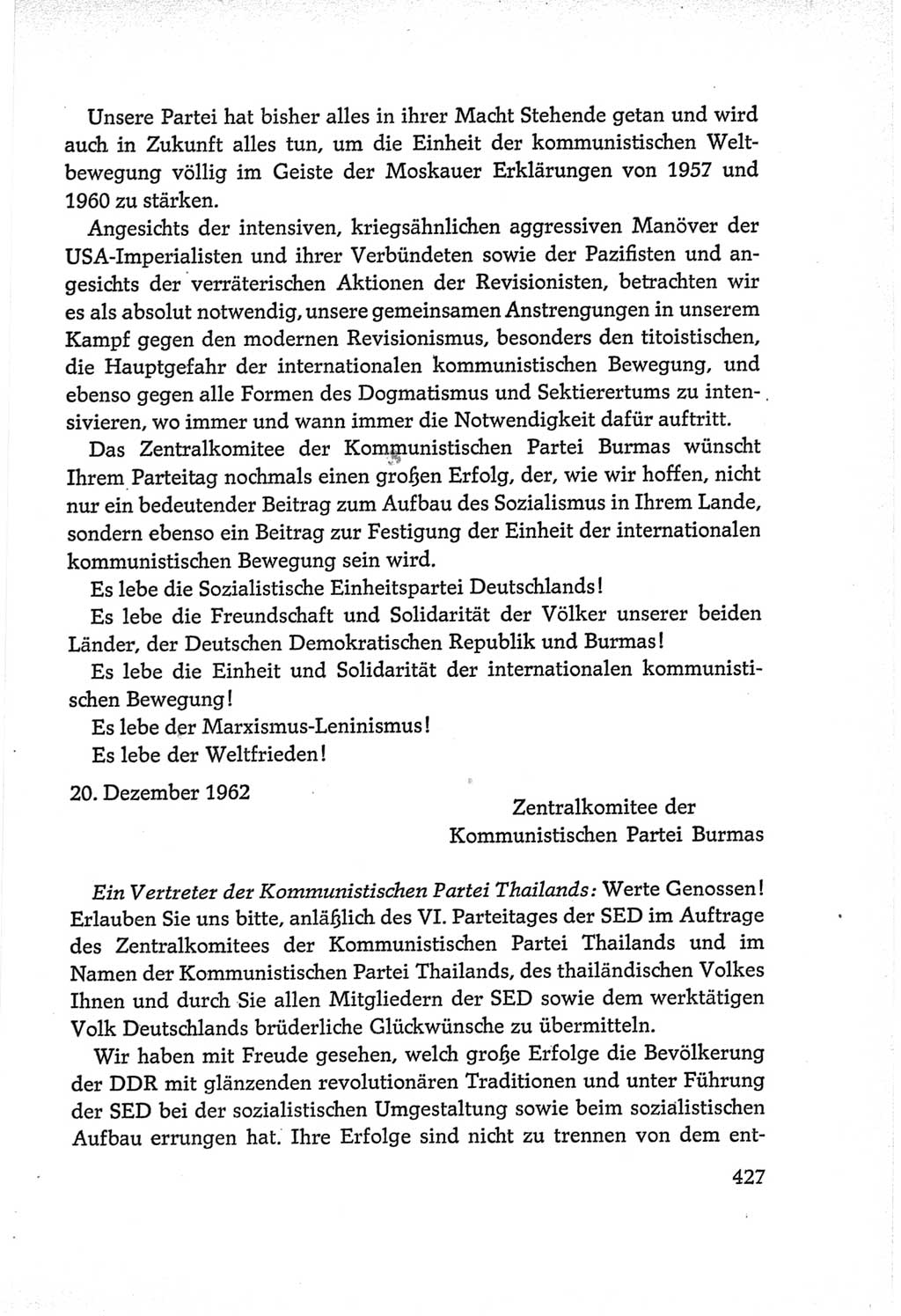 Protokoll der Verhandlungen des Ⅵ. Parteitages der Sozialistischen Einheitspartei Deutschlands (SED) [Deutsche Demokratische Republik (DDR)] 1963, Band Ⅱ, Seite 427 (Prot. Verh. Ⅵ. PT SED DDR 1963, Bd. Ⅱ, S. 427)