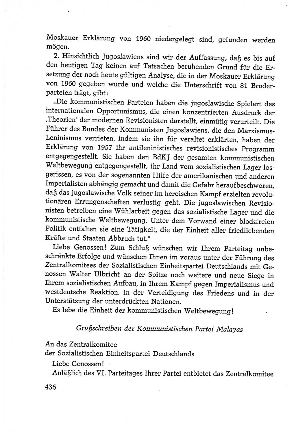 Protokoll der Verhandlungen des Ⅵ. Parteitages der Sozialistischen Einheitspartei Deutschlands (SED) [Deutsche Demokratische Republik (DDR)] 1963, Band Ⅱ, Seite 436 (Prot. Verh. Ⅵ. PT SED DDR 1963, Bd. Ⅱ, S. 436)