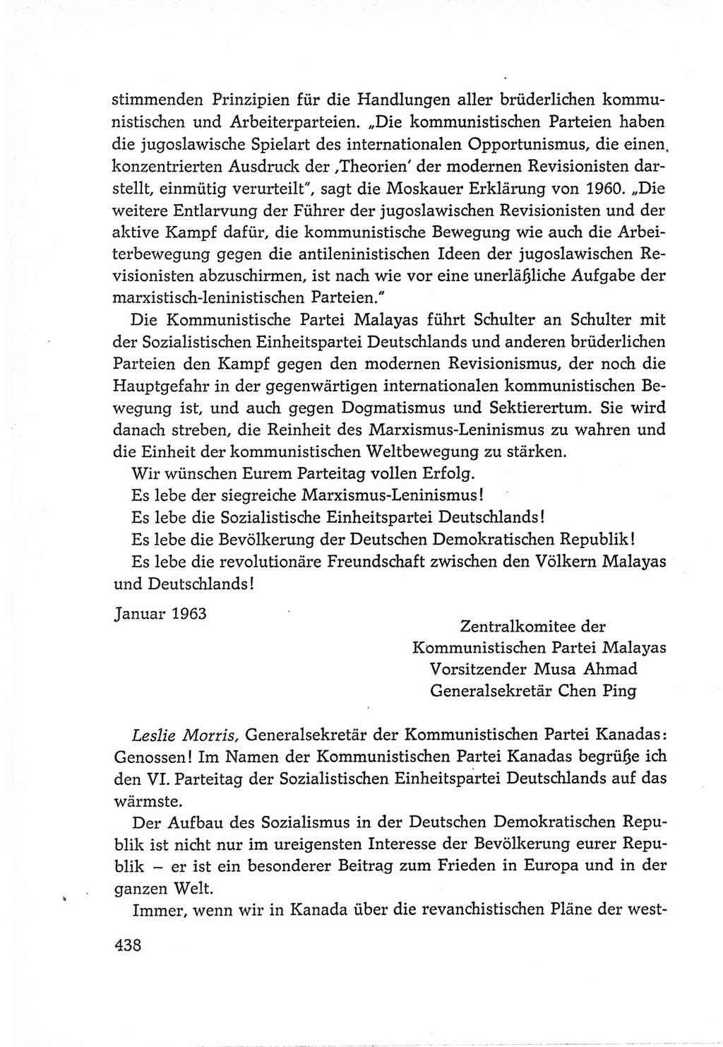 Protokoll der Verhandlungen des Ⅵ. Parteitages der Sozialistischen Einheitspartei Deutschlands (SED) [Deutsche Demokratische Republik (DDR)] 1963, Band Ⅱ, Seite 438 (Prot. Verh. Ⅵ. PT SED DDR 1963, Bd. Ⅱ, S. 438)