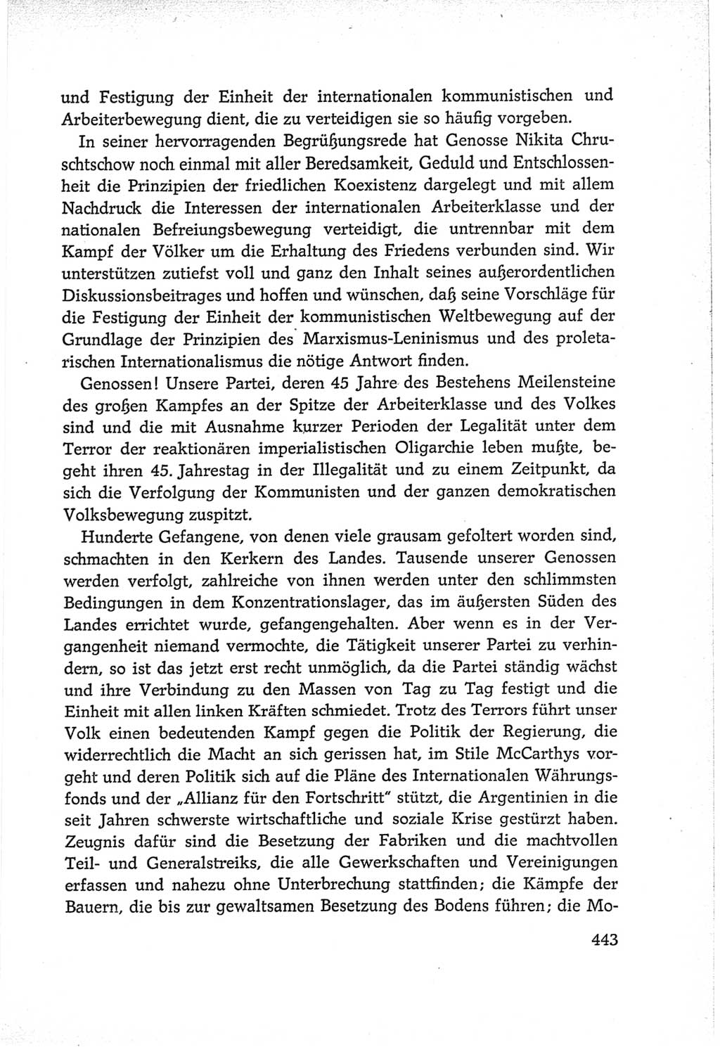 Protokoll der Verhandlungen des Ⅵ. Parteitages der Sozialistischen Einheitspartei Deutschlands (SED) [Deutsche Demokratische Republik (DDR)] 1963, Band Ⅱ, Seite 443 (Prot. Verh. Ⅵ. PT SED DDR 1963, Bd. Ⅱ, S. 443)