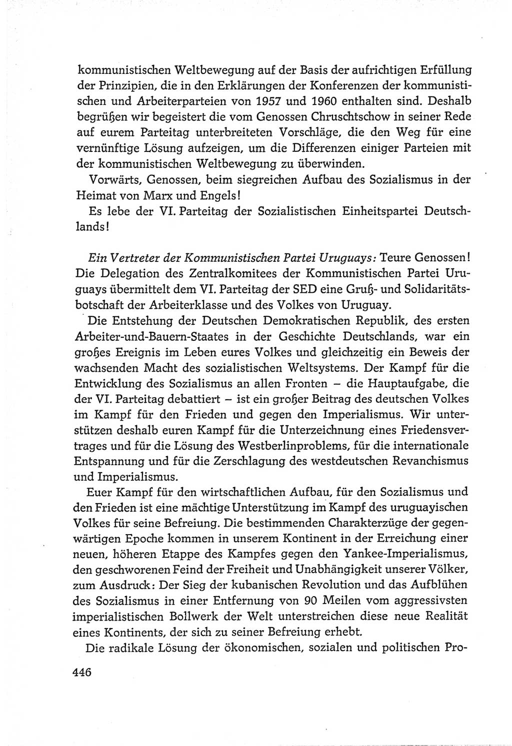 Protokoll der Verhandlungen des Ⅵ. Parteitages der Sozialistischen Einheitspartei Deutschlands (SED) [Deutsche Demokratische Republik (DDR)] 1963, Band Ⅱ, Seite 446 (Prot. Verh. Ⅵ. PT SED DDR 1963, Bd. Ⅱ, S. 446)