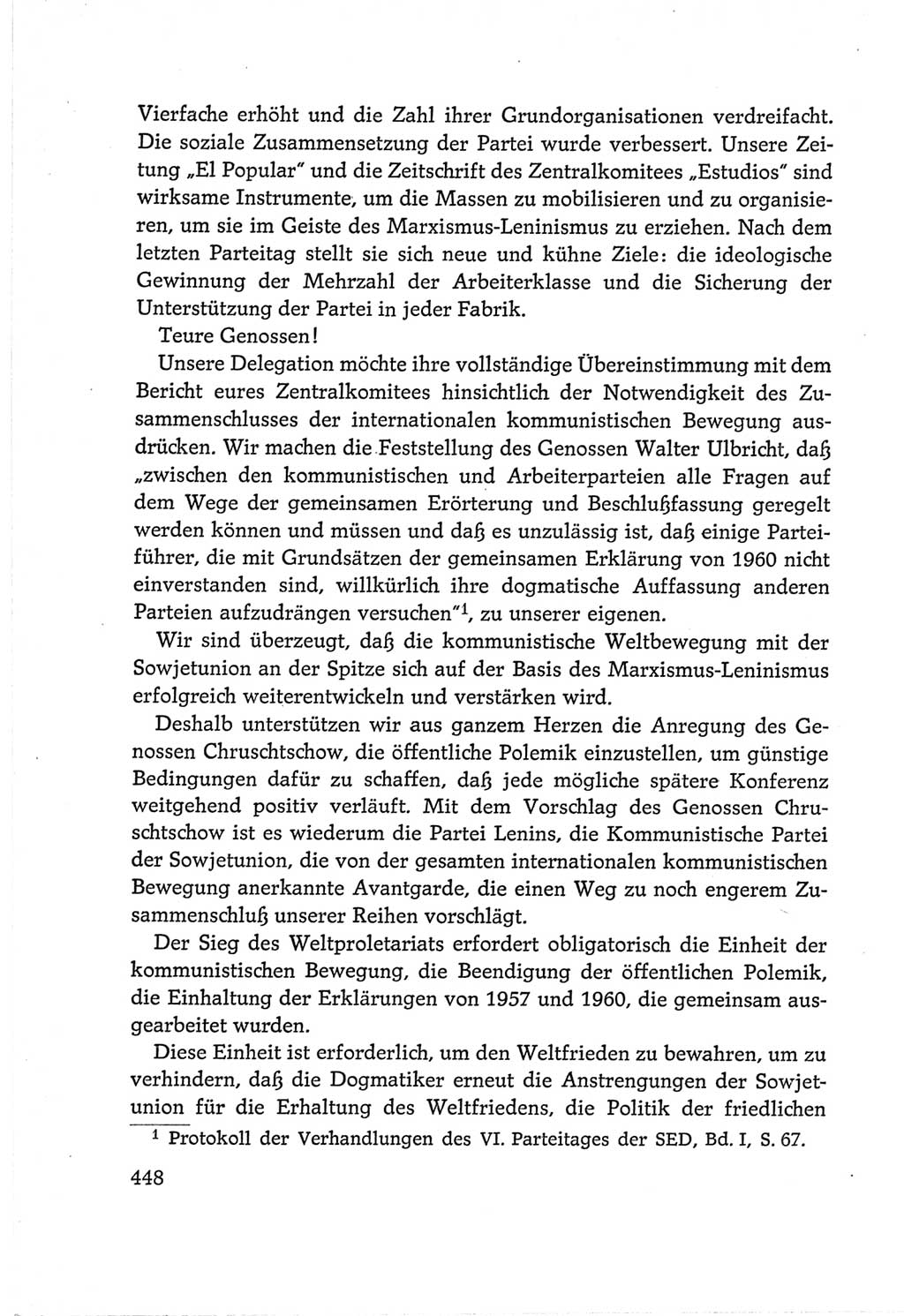 Protokoll der Verhandlungen des Ⅵ. Parteitages der Sozialistischen Einheitspartei Deutschlands (SED) [Deutsche Demokratische Republik (DDR)] 1963, Band Ⅱ, Seite 448 (Prot. Verh. Ⅵ. PT SED DDR 1963, Bd. Ⅱ, S. 448)