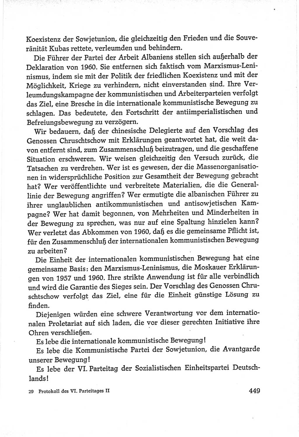 Protokoll der Verhandlungen des Ⅵ. Parteitages der Sozialistischen Einheitspartei Deutschlands (SED) [Deutsche Demokratische Republik (DDR)] 1963, Band Ⅱ, Seite 449 (Prot. Verh. Ⅵ. PT SED DDR 1963, Bd. Ⅱ, S. 449)