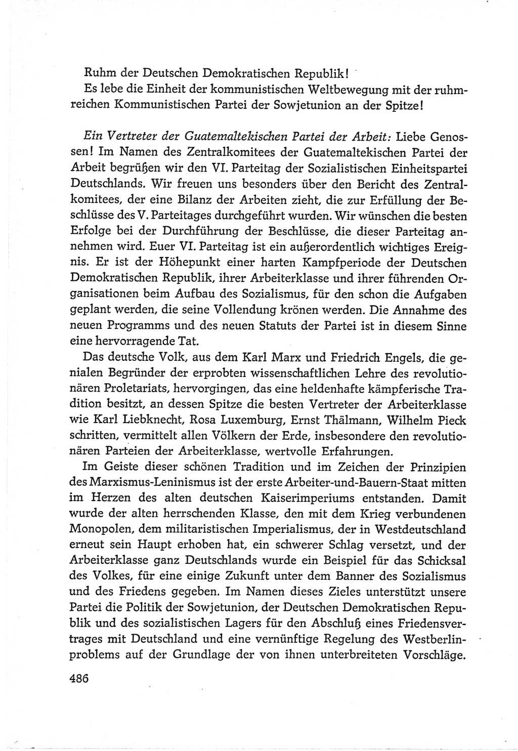 Protokoll der Verhandlungen des Ⅵ. Parteitages der Sozialistischen Einheitspartei Deutschlands (SED) [Deutsche Demokratische Republik (DDR)] 1963, Band Ⅱ, Seite 486 (Prot. Verh. Ⅵ. PT SED DDR 1963, Bd. Ⅱ, S. 486)