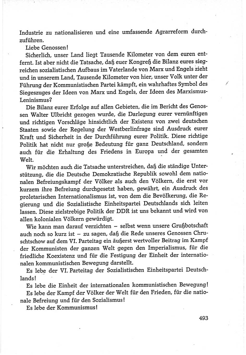 Protokoll der Verhandlungen des Ⅵ. Parteitages der Sozialistischen Einheitspartei Deutschlands (SED) [Deutsche Demokratische Republik (DDR)] 1963, Band Ⅱ, Seite 493 (Prot. Verh. Ⅵ. PT SED DDR 1963, Bd. Ⅱ, S. 493)