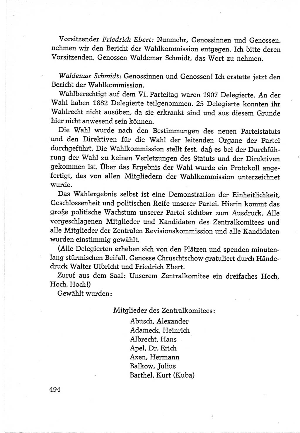 Protokoll der Verhandlungen des Ⅵ. Parteitages der Sozialistischen Einheitspartei Deutschlands (SED) [Deutsche Demokratische Republik (DDR)] 1963, Band Ⅱ, Seite 494 (Prot. Verh. Ⅵ. PT SED DDR 1963, Bd. Ⅱ, S. 494)