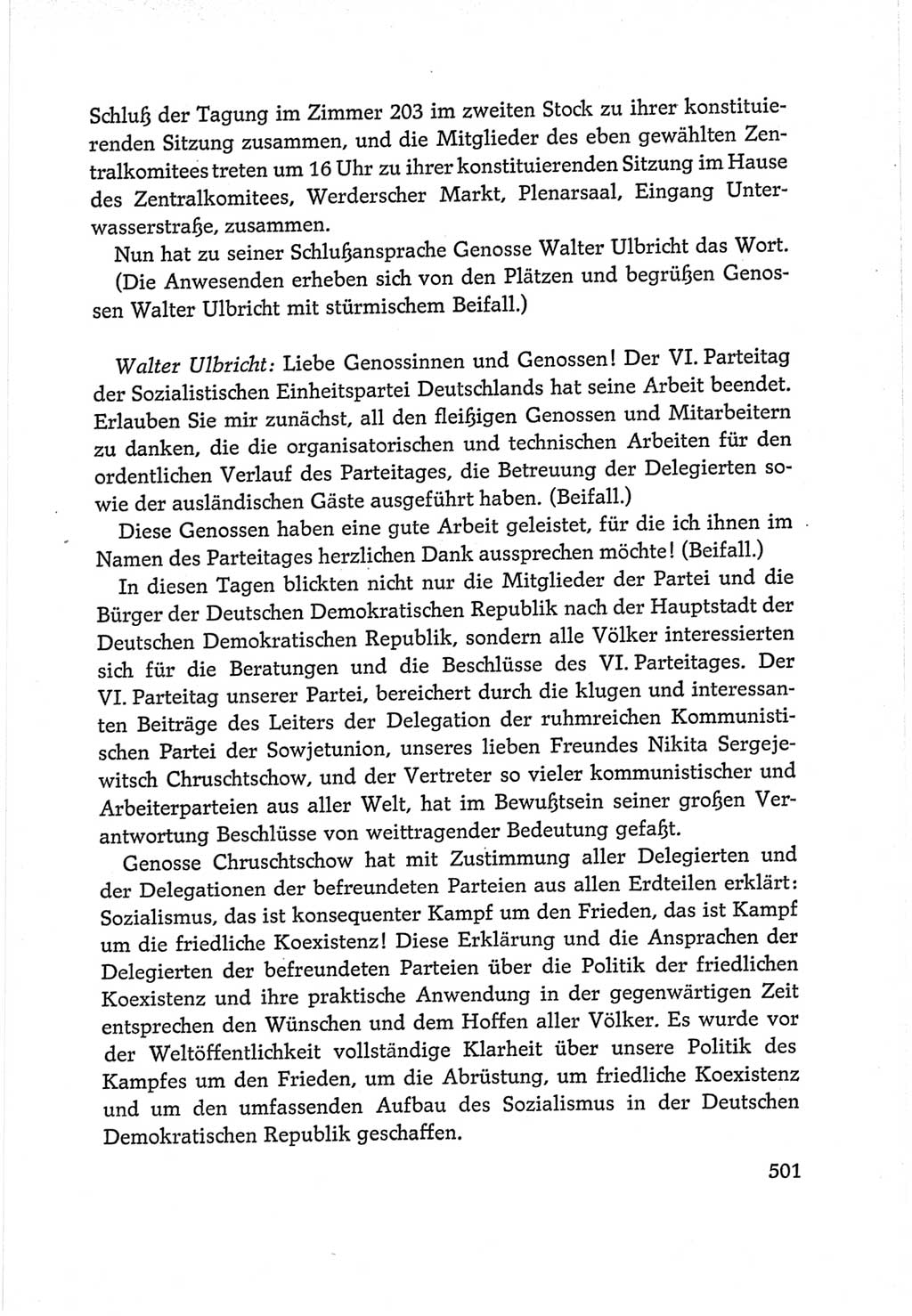 Protokoll der Verhandlungen des Ⅵ. Parteitages der Sozialistischen Einheitspartei Deutschlands (SED) [Deutsche Demokratische Republik (DDR)] 1963, Band Ⅱ, Seite 501 (Prot. Verh. Ⅵ. PT SED DDR 1963, Bd. Ⅱ, S. 501)