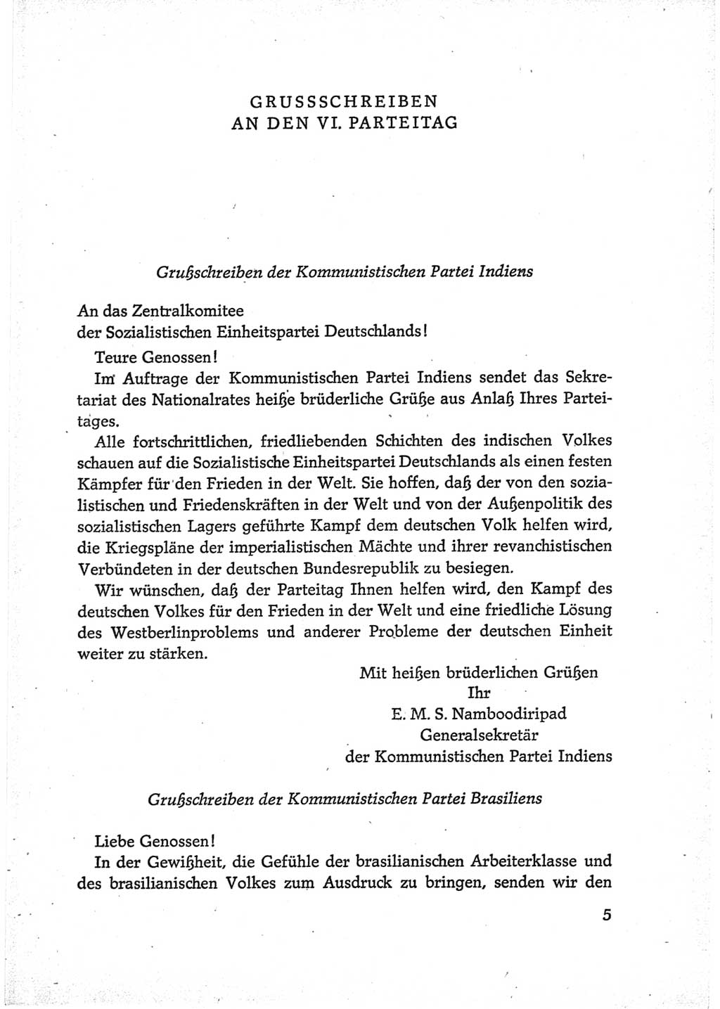 Protokoll der Verhandlungen des Ⅵ. Parteitages der Sozialistischen Einheitspartei Deutschlands (SED) [Deutsche Demokratische Republik (DDR)] 1963, Band Ⅲ, Seite 5 (Prot. Verh. Ⅵ. PT SED DDR 1963, Bd. Ⅲ, S. 5)