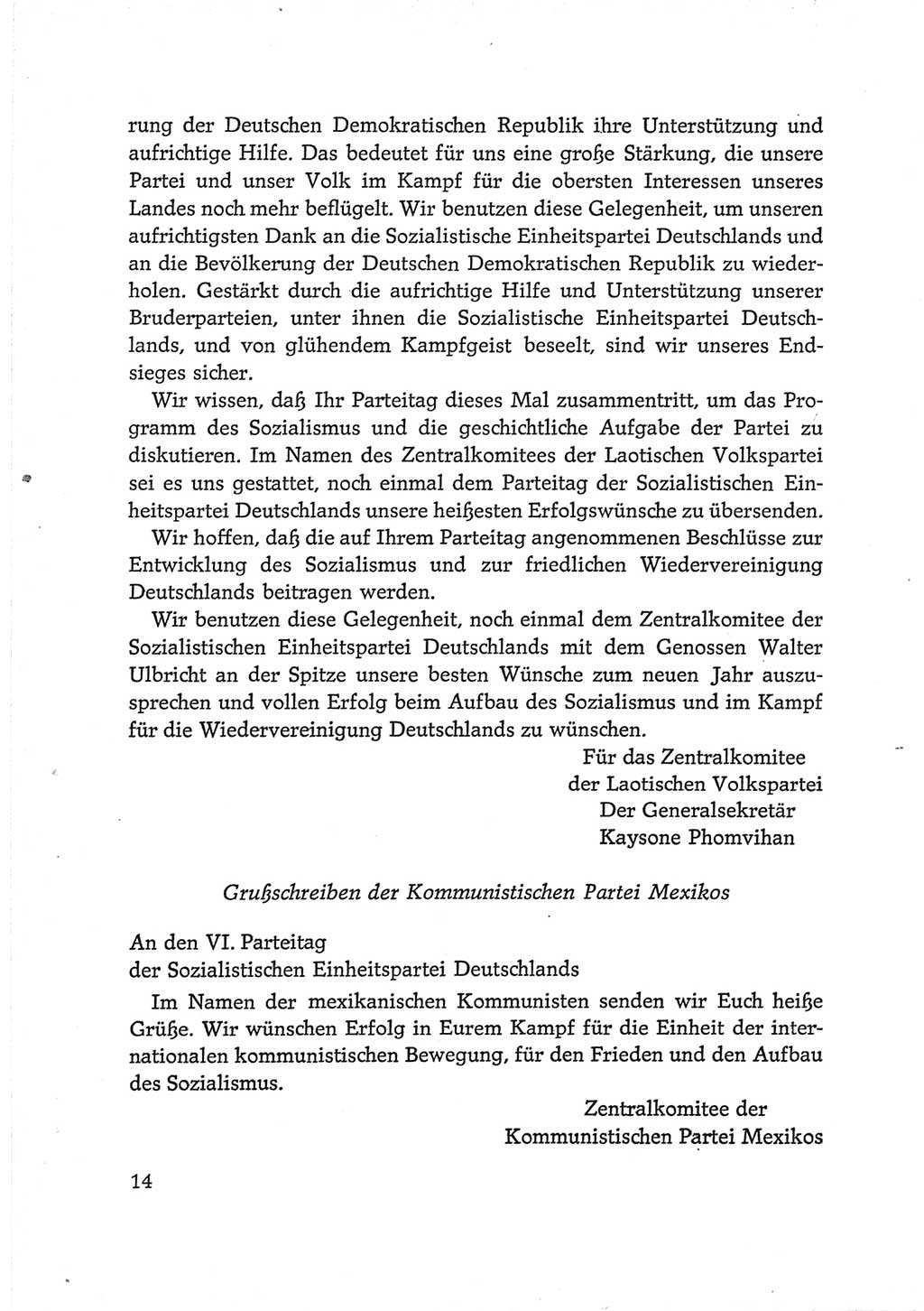 Protokoll der Verhandlungen des Ⅵ. Parteitages der Sozialistischen Einheitspartei Deutschlands (SED) [Deutsche Demokratische Republik (DDR)] 1963, Band Ⅲ, Seite 14 (Prot. Verh. Ⅵ. PT SED DDR 1963, Bd. Ⅲ, S. 14)