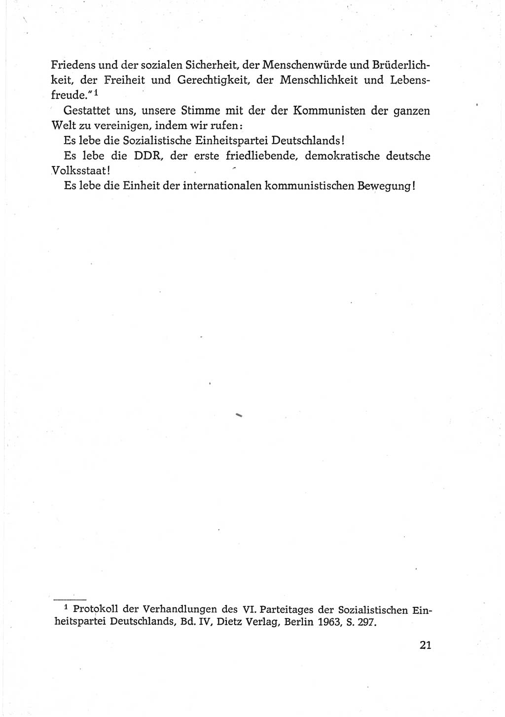Protokoll der Verhandlungen des Ⅵ. Parteitages der Sozialistischen Einheitspartei Deutschlands (SED) [Deutsche Demokratische Republik (DDR)] 1963, Band Ⅲ, Seite 21 (Prot. Verh. Ⅵ. PT SED DDR 1963, Bd. Ⅲ, S. 21)