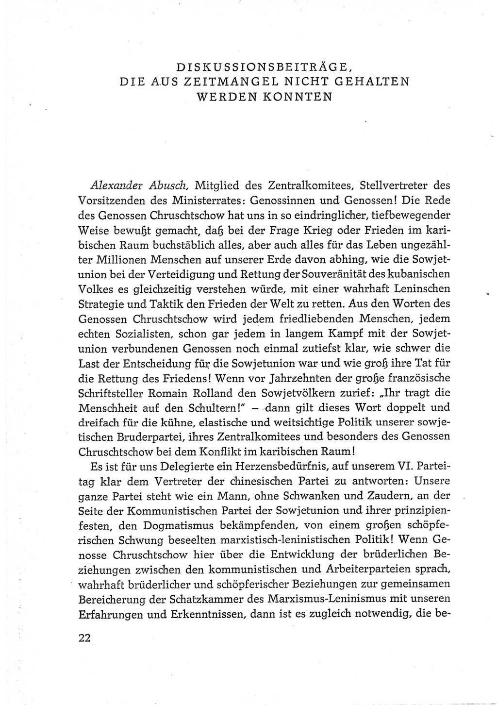 Protokoll der Verhandlungen des Ⅵ. Parteitages der Sozialistischen Einheitspartei Deutschlands (SED) [Deutsche Demokratische Republik (DDR)] 1963, Band Ⅲ, Seite 22 (Prot. Verh. Ⅵ. PT SED DDR 1963, Bd. Ⅲ, S. 22)