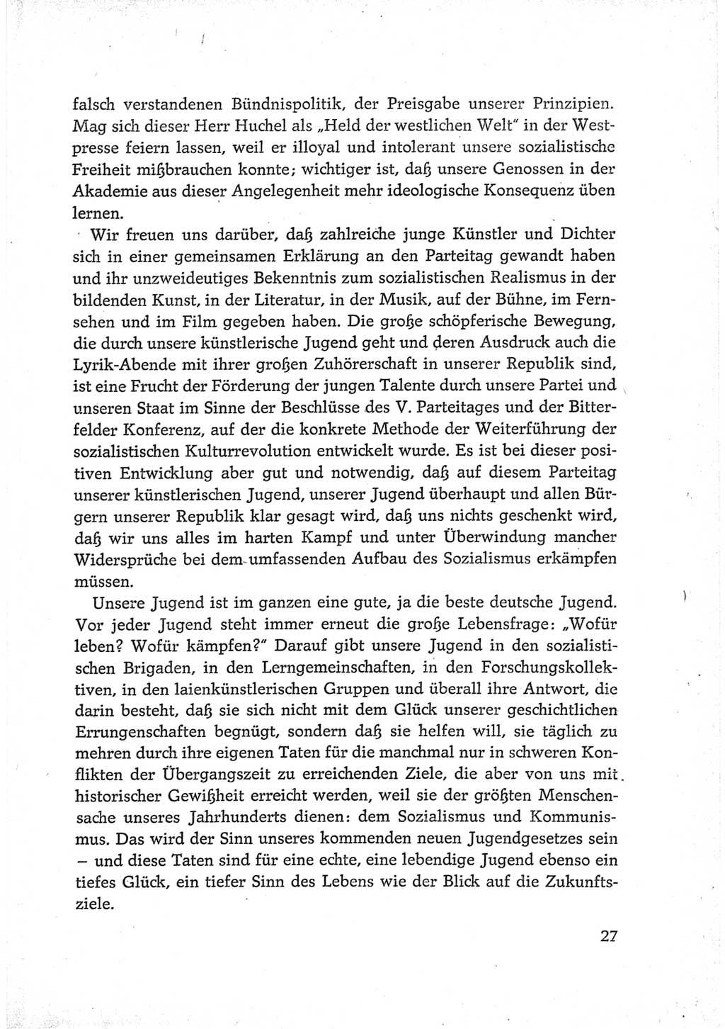 Protokoll der Verhandlungen des Ⅵ. Parteitages der Sozialistischen Einheitspartei Deutschlands (SED) [Deutsche Demokratische Republik (DDR)] 1963, Band Ⅲ, Seite 27 (Prot. Verh. Ⅵ. PT SED DDR 1963, Bd. Ⅲ, S. 27)