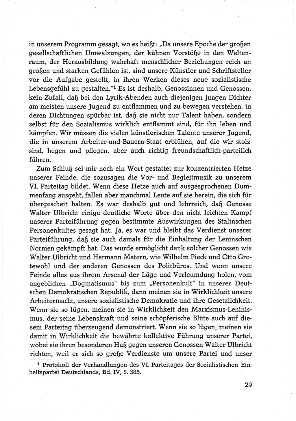 Protokoll der Verhandlungen des Ⅵ. Parteitages der Sozialistischen Einheitspartei Deutschlands (SED) [Deutsche Demokratische Republik (DDR)] 1963, Band Ⅲ, Seite 29 (Prot. Verh. Ⅵ. PT SED DDR 1963, Bd. Ⅲ, S. 29)