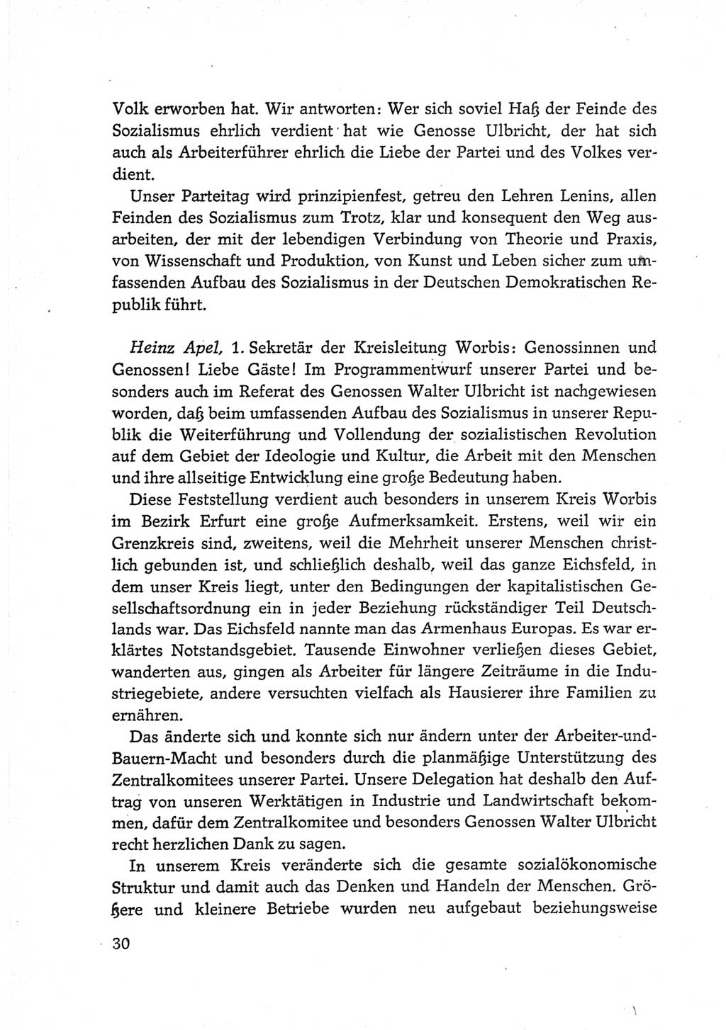 Protokoll der Verhandlungen des Ⅵ. Parteitages der Sozialistischen Einheitspartei Deutschlands (SED) [Deutsche Demokratische Republik (DDR)] 1963, Band Ⅲ, Seite 30 (Prot. Verh. Ⅵ. PT SED DDR 1963, Bd. Ⅲ, S. 30)