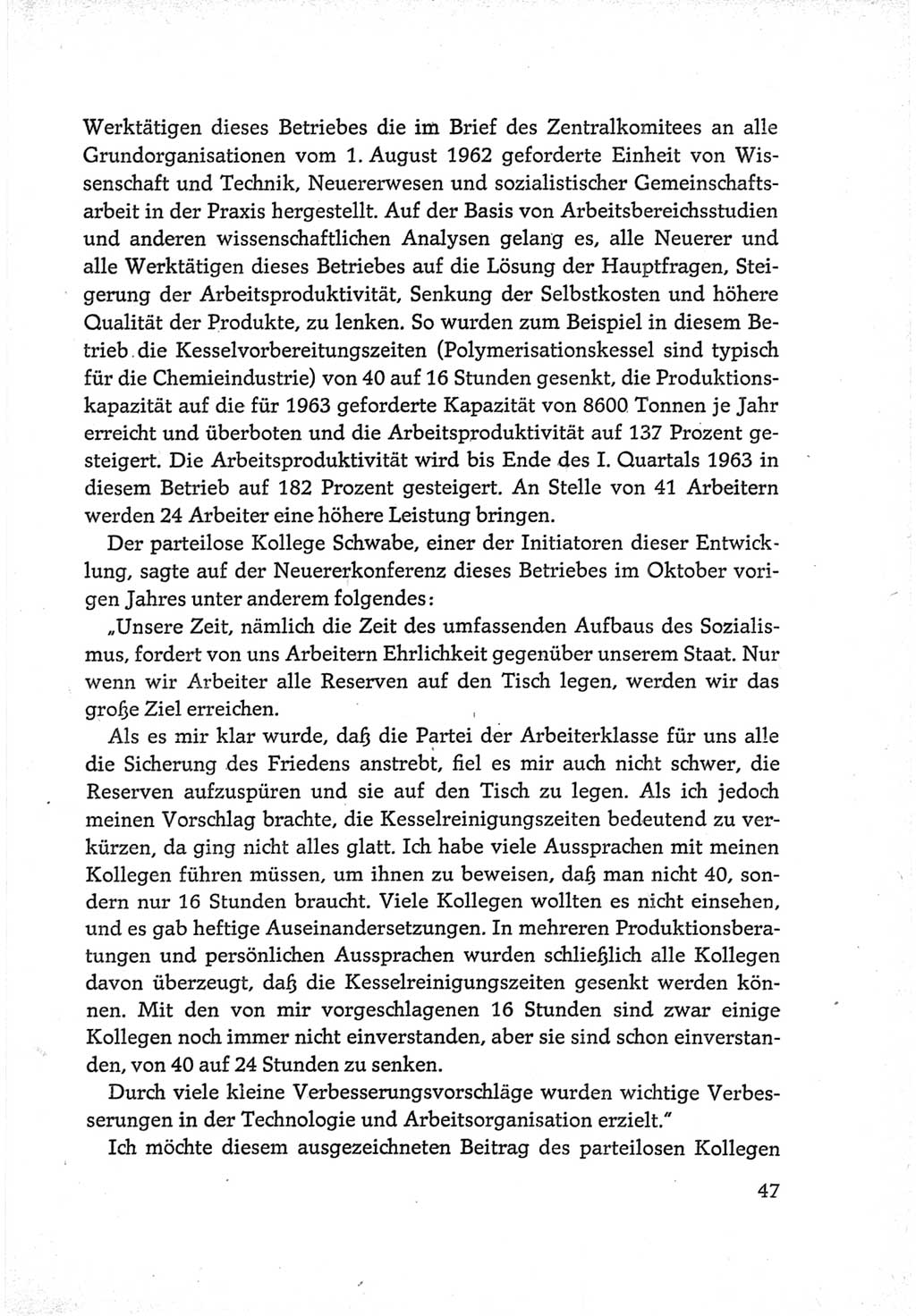 Protokoll der Verhandlungen des Ⅵ. Parteitages der Sozialistischen Einheitspartei Deutschlands (SED) [Deutsche Demokratische Republik (DDR)] 1963, Band Ⅲ, Seite 47 (Prot. Verh. Ⅵ. PT SED DDR 1963, Bd. Ⅲ, S. 47)
