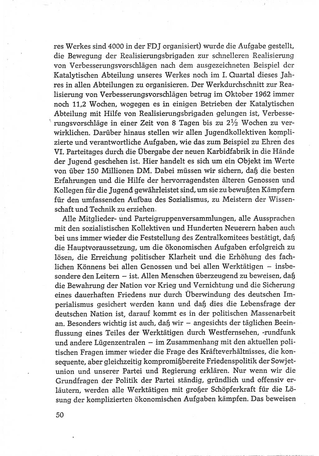 Protokoll der Verhandlungen des Ⅵ. Parteitages der Sozialistischen Einheitspartei Deutschlands (SED) [Deutsche Demokratische Republik (DDR)] 1963, Band Ⅲ, Seite 50 (Prot. Verh. Ⅵ. PT SED DDR 1963, Bd. Ⅲ, S. 50)