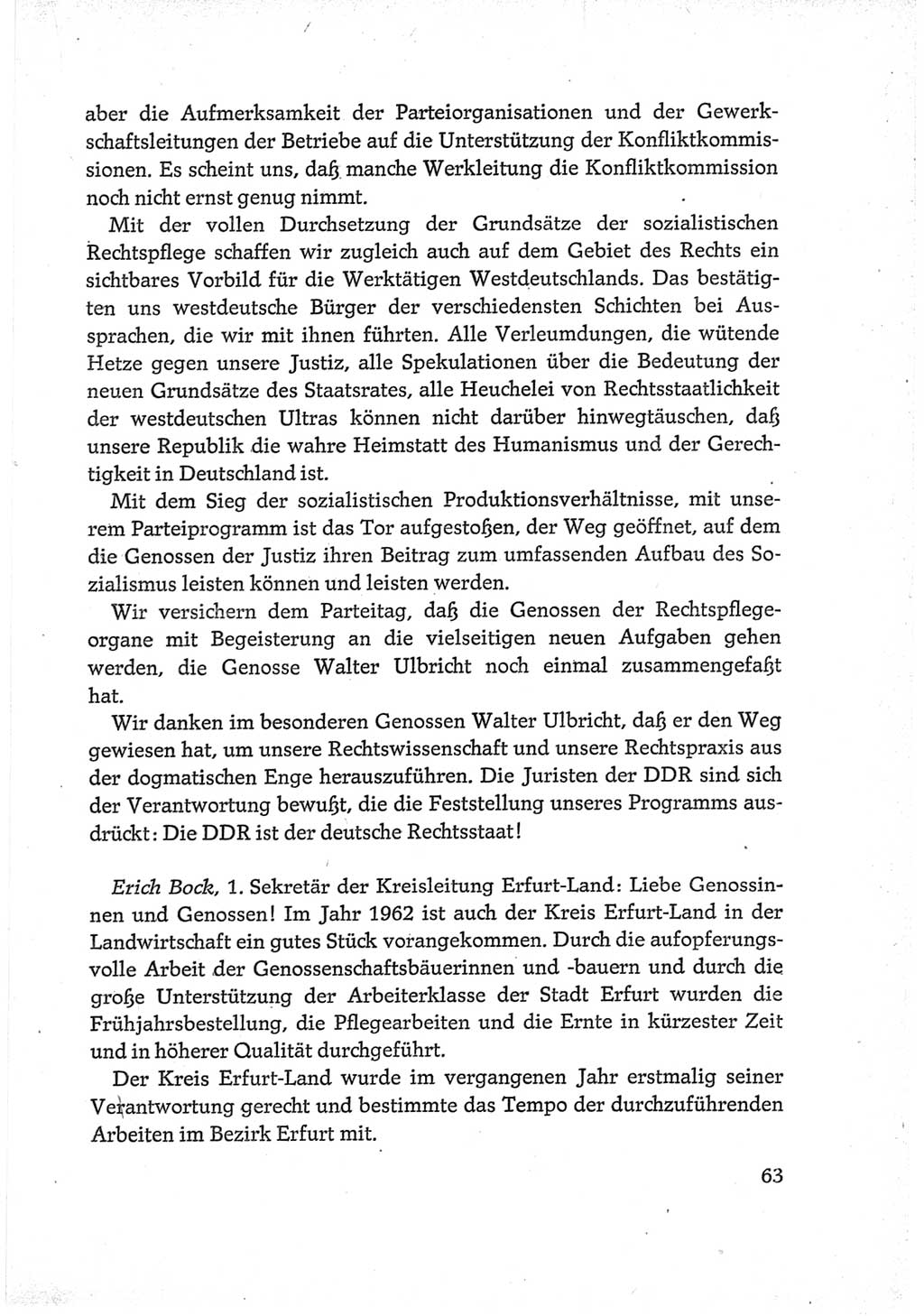 Protokoll der Verhandlungen des Ⅵ. Parteitages der Sozialistischen Einheitspartei Deutschlands (SED) [Deutsche Demokratische Republik (DDR)] 1963, Band Ⅲ, Seite 63 (Prot. Verh. Ⅵ. PT SED DDR 1963, Bd. Ⅲ, S. 63)