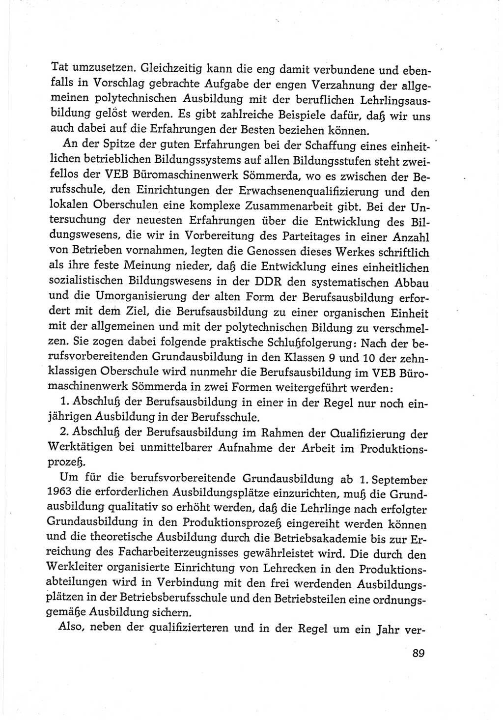 Protokoll der Verhandlungen des Ⅵ. Parteitages der Sozialistischen Einheitspartei Deutschlands (SED) [Deutsche Demokratische Republik (DDR)] 1963, Band Ⅲ, Seite 89 (Prot. Verh. Ⅵ. PT SED DDR 1963, Bd. Ⅲ, S. 89)