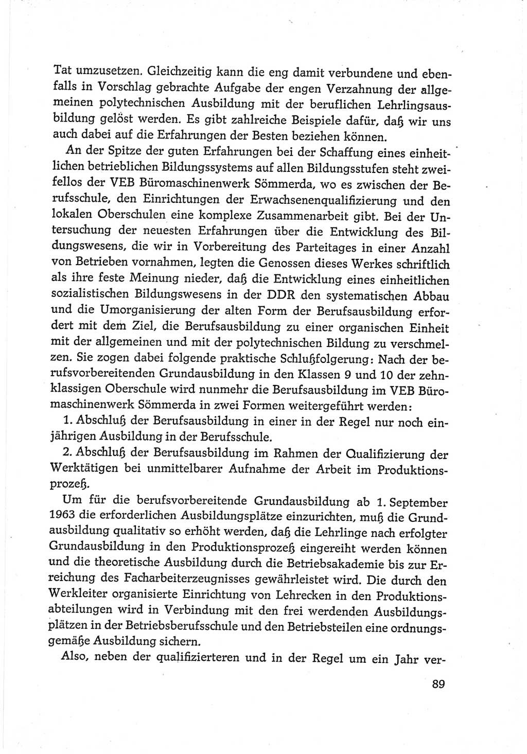 Protokoll der Verhandlungen des Ⅵ. Parteitages der Sozialistischen Einheitspartei Deutschlands (SED) [Deutsche Demokratische Republik (DDR)] 1963, Band Ⅲ, Seite 89 (Prot. Verh. Ⅵ. PT SED DDR 1963, Bd. Ⅲ, S. 89)