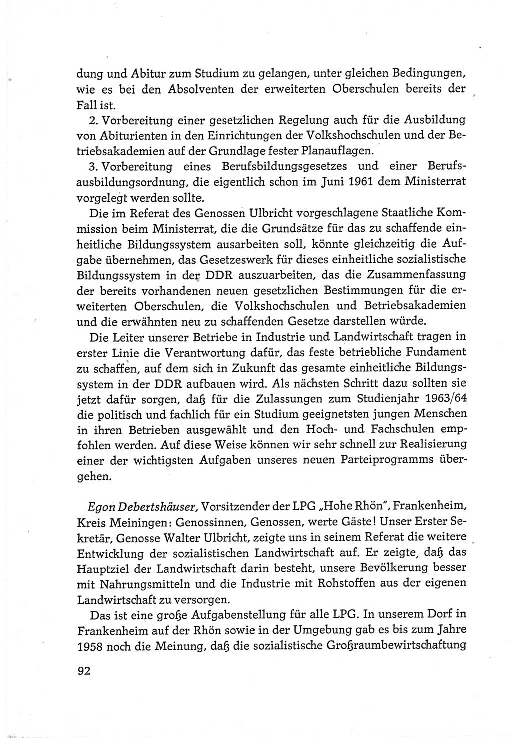 Protokoll der Verhandlungen des Ⅵ. Parteitages der Sozialistischen Einheitspartei Deutschlands (SED) [Deutsche Demokratische Republik (DDR)] 1963, Band Ⅲ, Seite 92 (Prot. Verh. Ⅵ. PT SED DDR 1963, Bd. Ⅲ, S. 92)